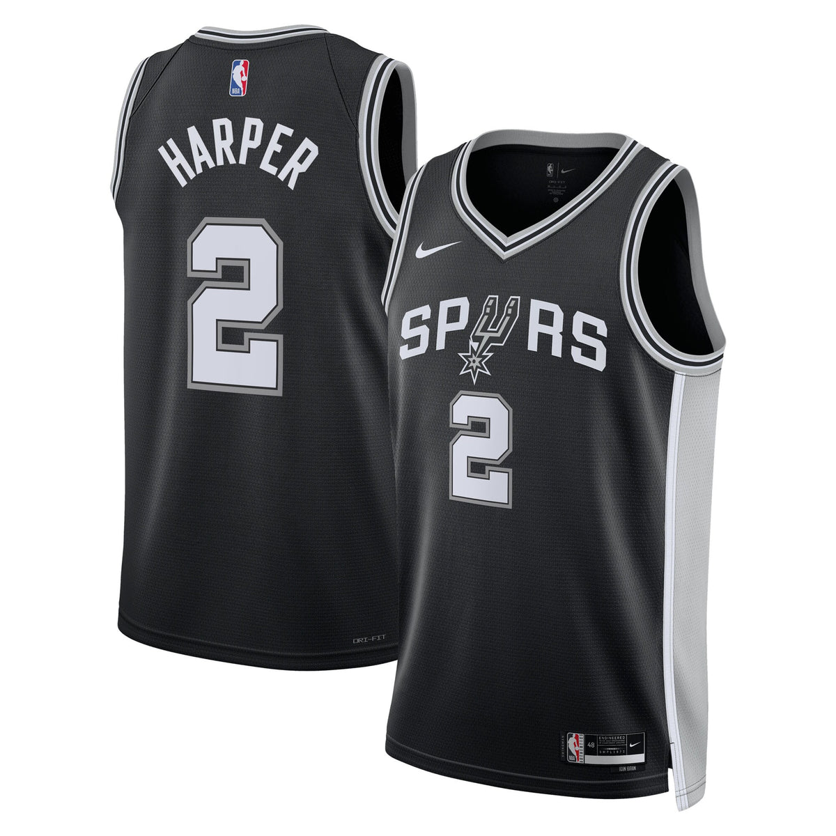 San Antonio Spurs NBA Nike Icon Edition Swingman Jersey 2025 First Round Draft Pick - Black - Dylan Harper - Unisex