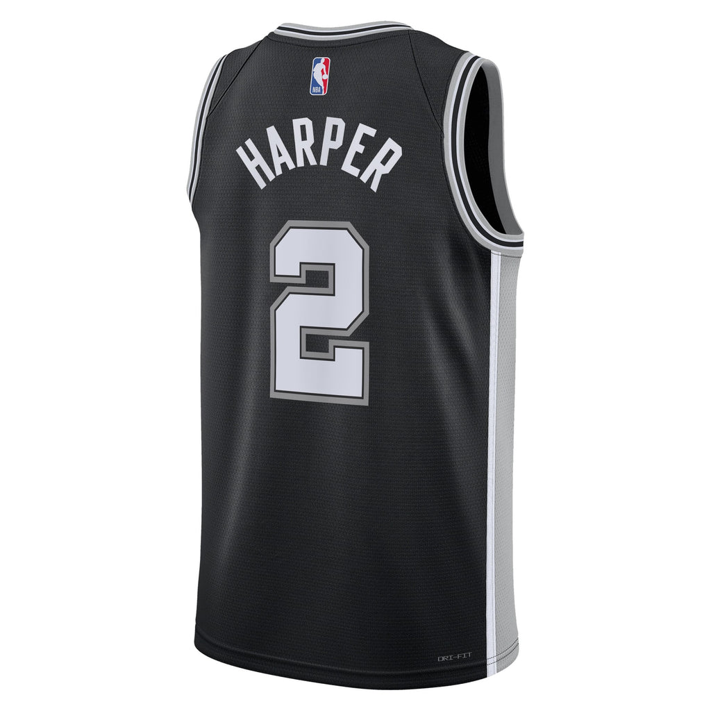 San Antonio Spurs NBA Nike Icon Edition Swingman Jersey 2025 First Round Draft Pick - Black - Dylan Harper - Youth