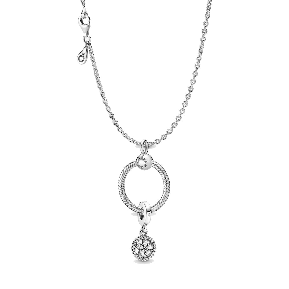 PANDORA Sparkling Snowflake With Pendant O Necklace Gift Set Cubic Zirconia Silver Giftsets Pendant Necklace Jewelry Gift