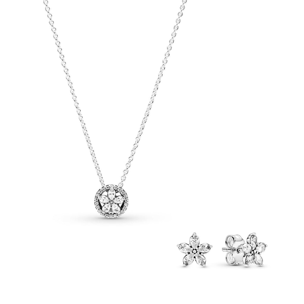 PANDORA Sparkling Snowflake Necklace And Earring Gift Set Cubic Zirconia Silver Giftsets Statement Ring Jewelry Gift