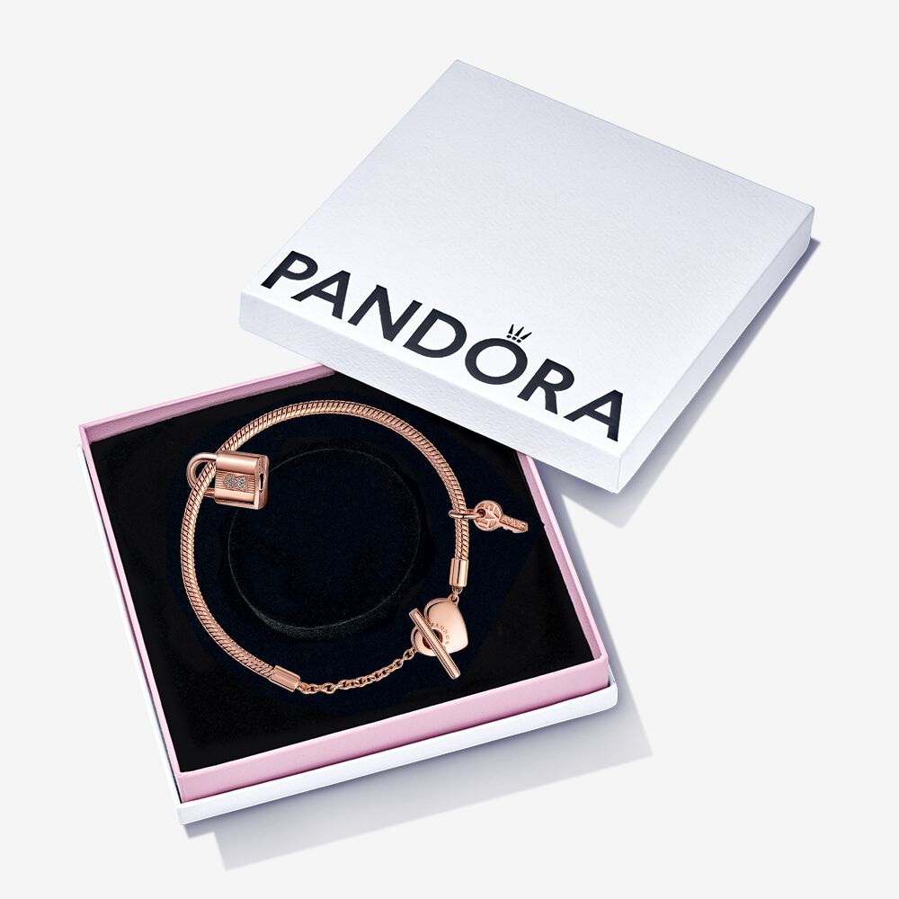 PANDORA 14K Rose Gold-plated Bracelet And Lock Gift Set 14K Rose Gold Plated Unique Metal Blend Giftsets Chain Bracelet Jewelry Gift