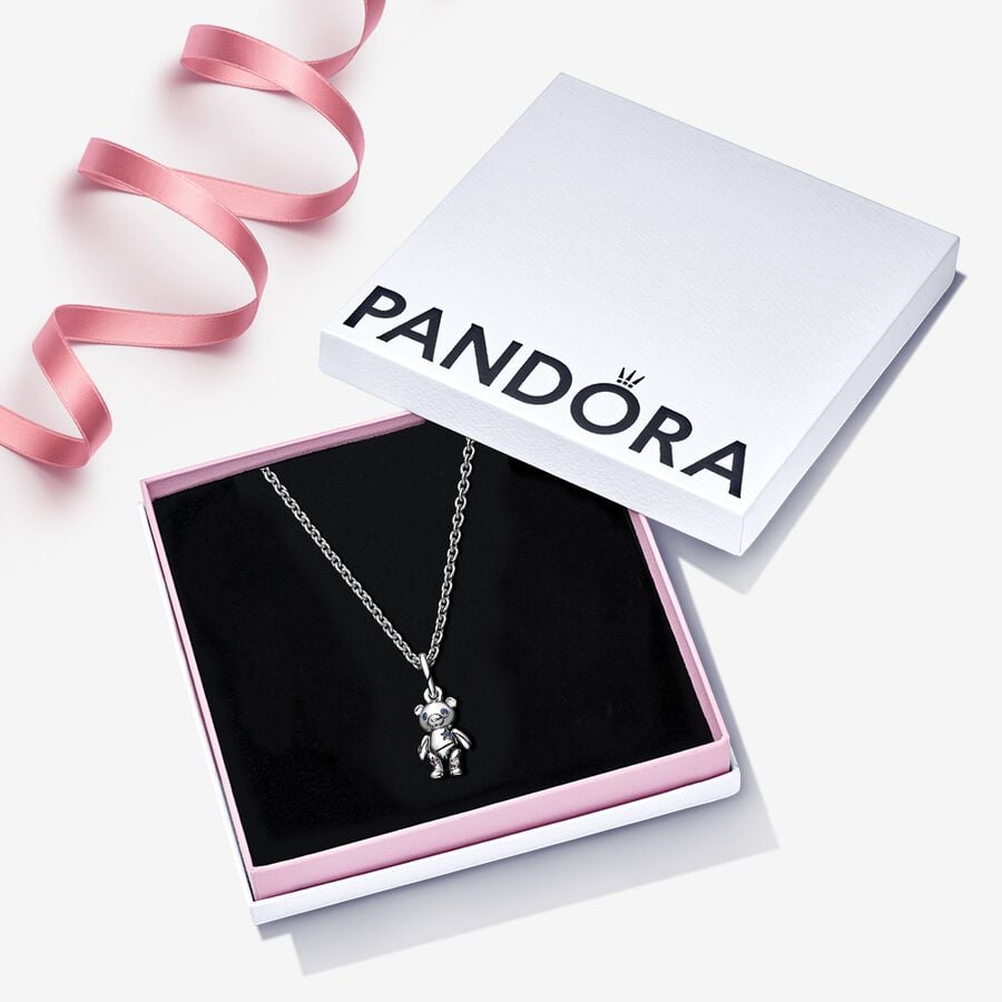 PANDORA Teddy Bear Necklace Gift Set Cubic Zirconia Silver Giftsets Pendant Necklace Jewelry Gift