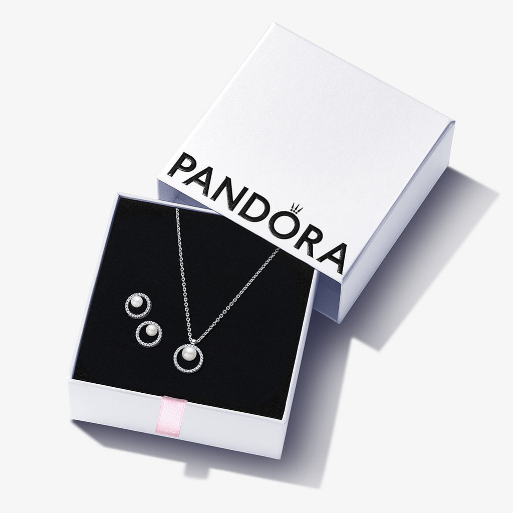 PANDORA Freshwater Cultured Pearl Timeless Necklace And Earrings Set Giftsets Statement Ring Jewelry Gift