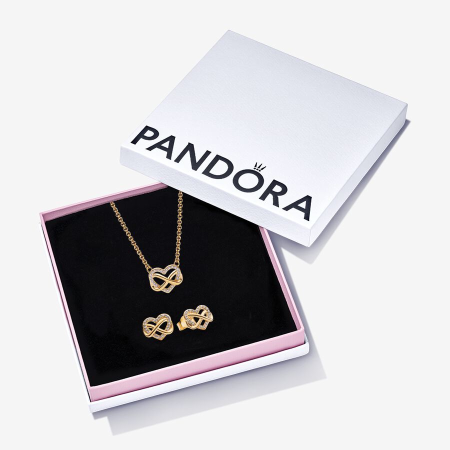 PANDORA 14K Gold Plated Infinity Heart Gift Set 14K Gold Plated Unique Metal Blend Giftsets Fashion Jewelry Gift For Women