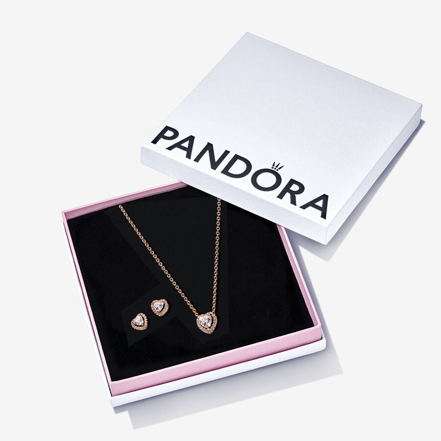PANDORA Gold Heart Necklace And Earrings Gift Set Giftsets Statement Ring Jewelry Gift