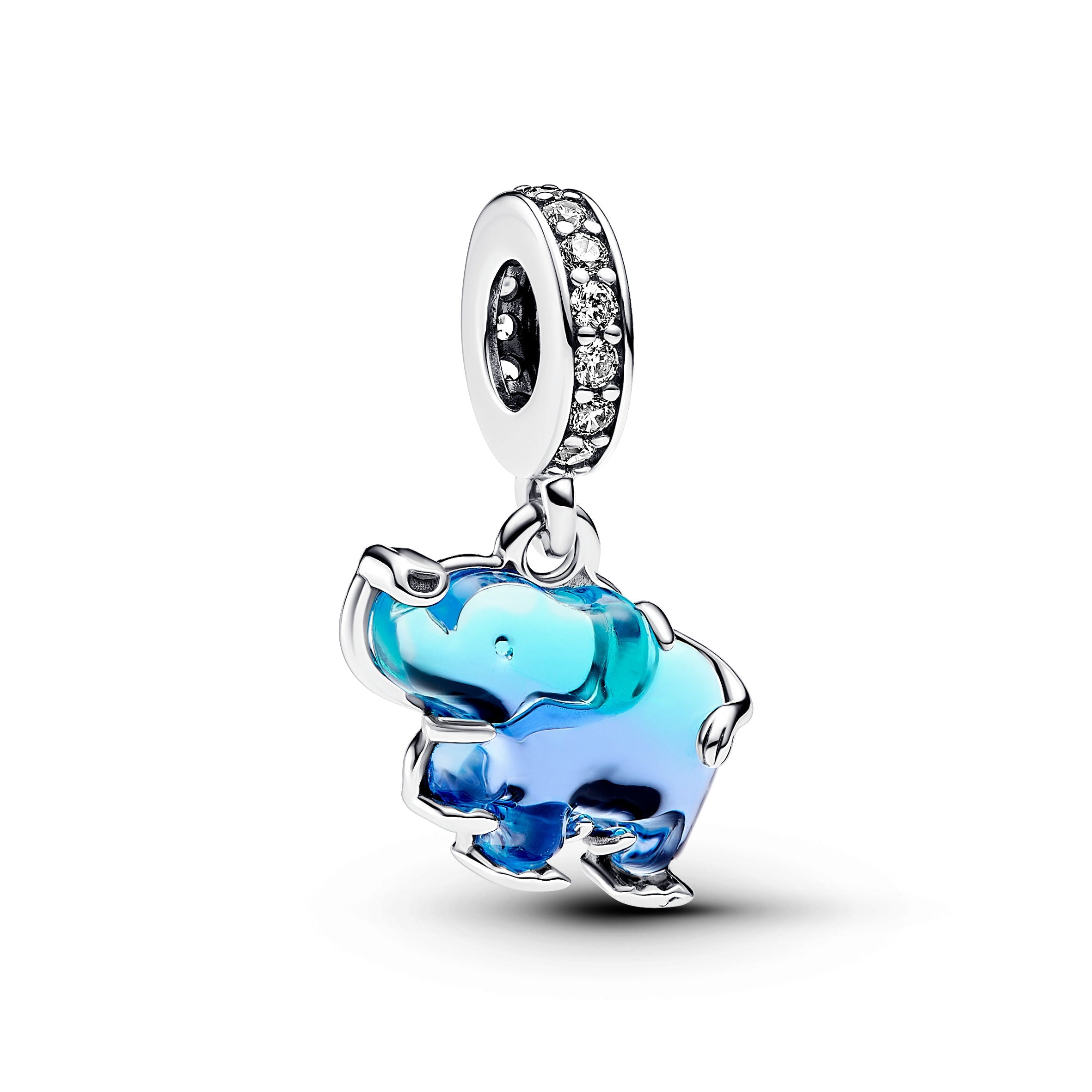 PANDORA Blue Murano Glass Elephant Dangle Charm Cubic Zirconia Animals Charms Bracelet Charm Jewelry Gift