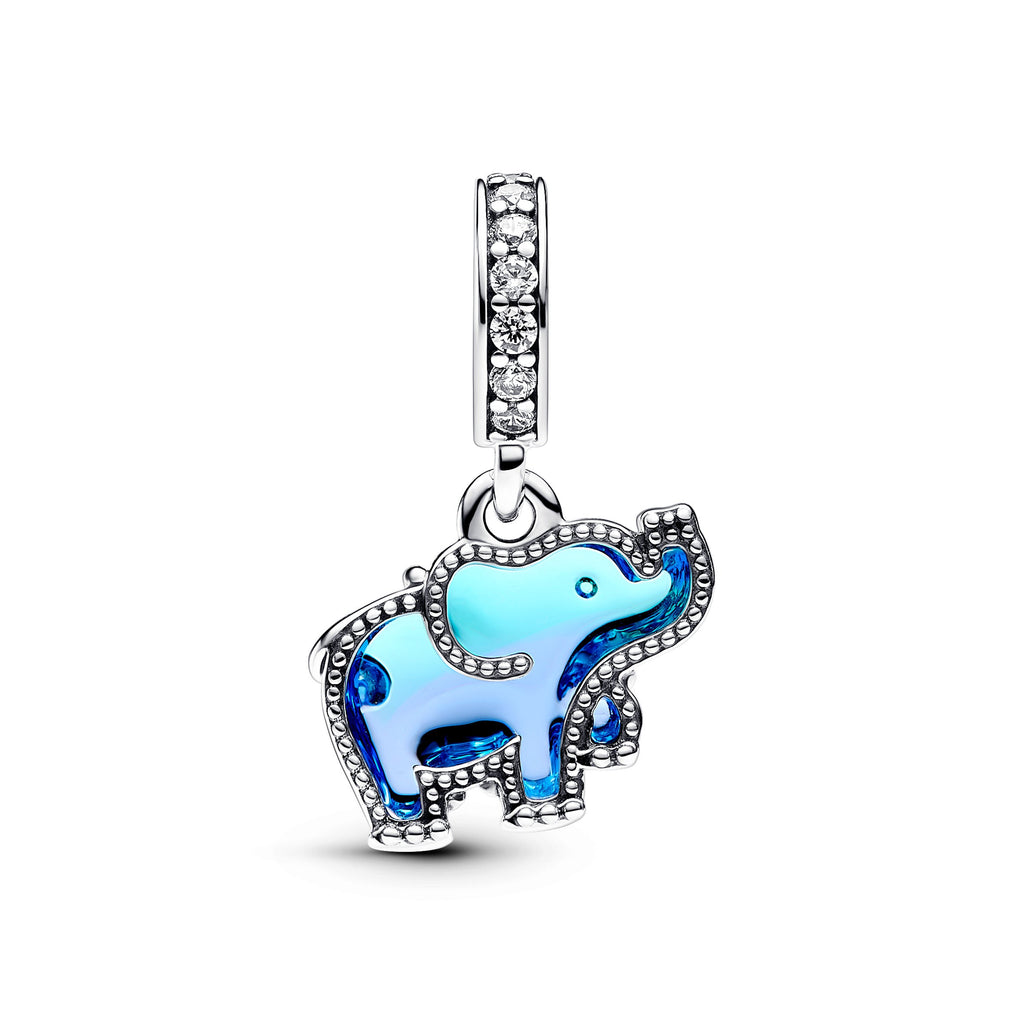 PANDORA Blue Murano Glass Elephant Dangle Charm Cubic Zirconia Animals Charms Bracelet Charm Jewelry Gift