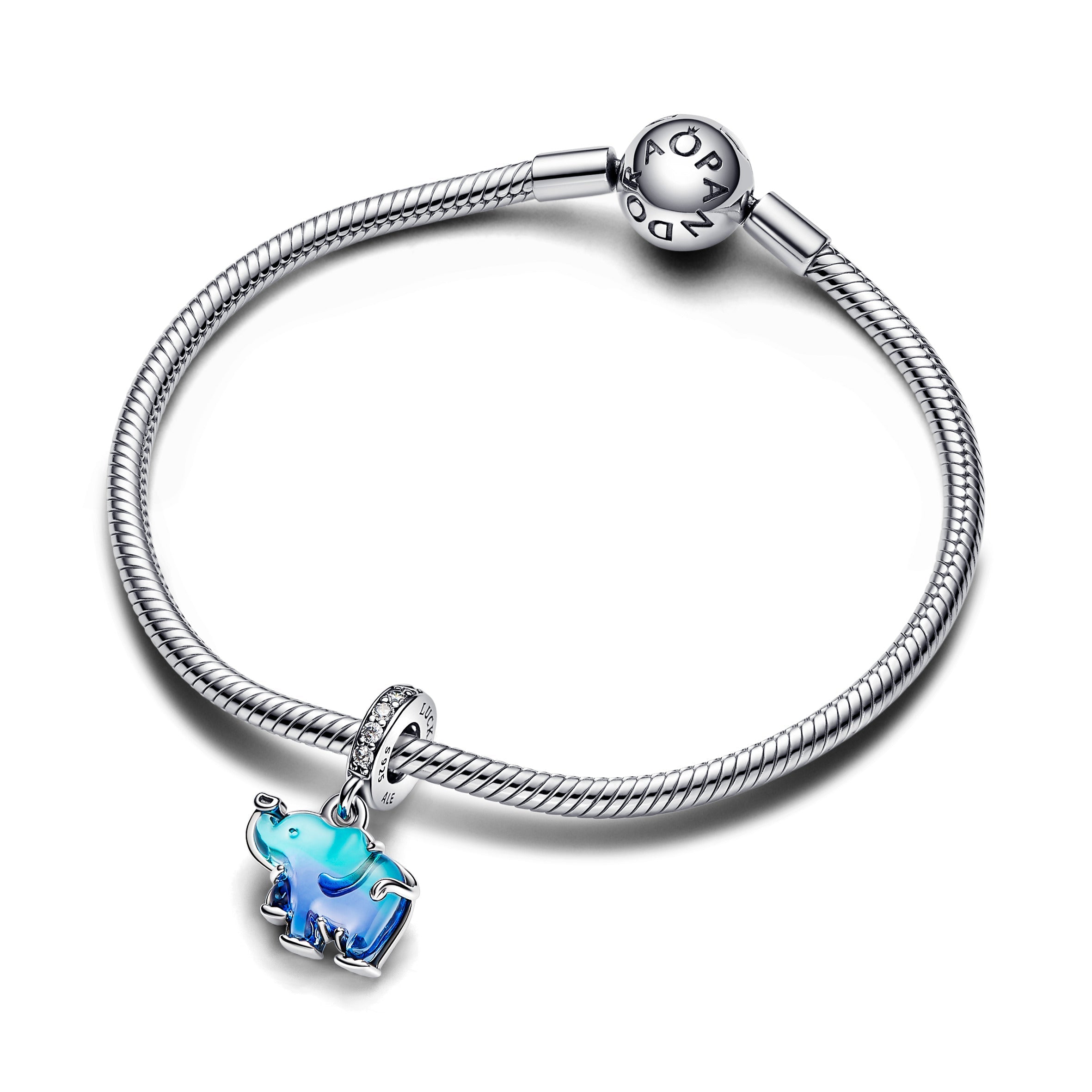 PANDORA Blue Murano Glass Elephant Dangle Charm Cubic Zirconia Animals Charms Bracelet Charm Jewelry Gift