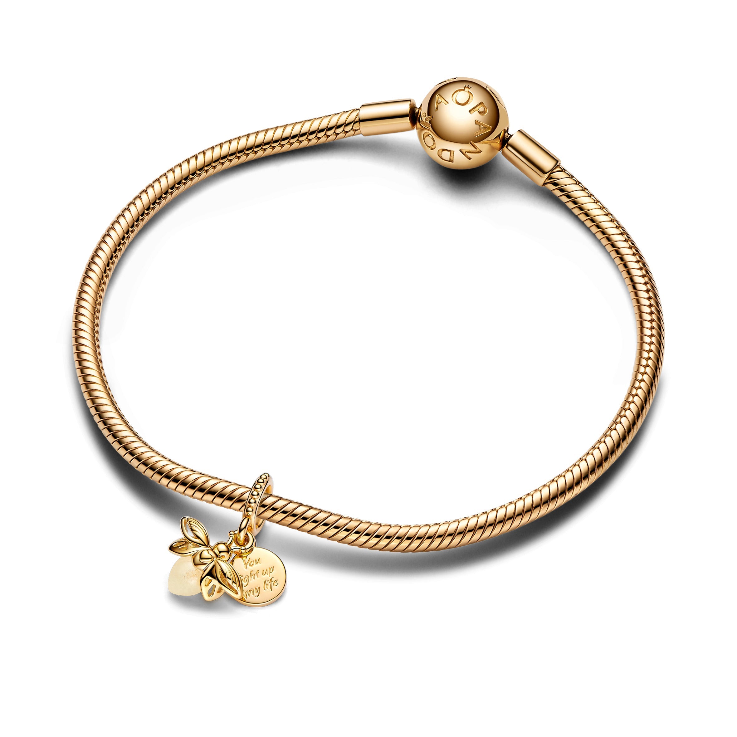 PANDORA Glow-in-the-dark Firefly Dangle Charm 14K Gold Plated Unique Metal Blend Animals Charms Bracelet Charm Jewelry Gift