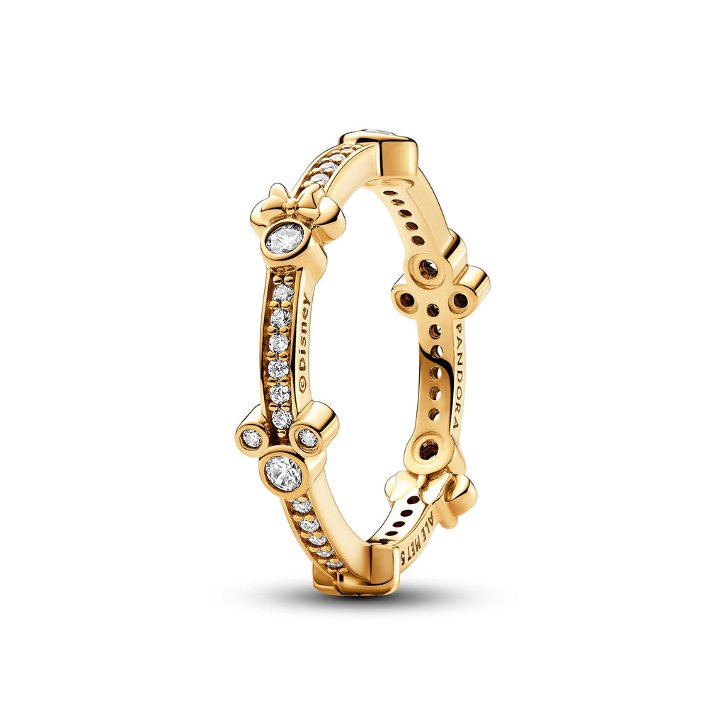 PANDORA Disney Mickey Mouse And Minnie Mouse Sparkling Eternity Ring 14K Gold Plated Unique Metal Blend Rings Statement Ring Jewelry Gift