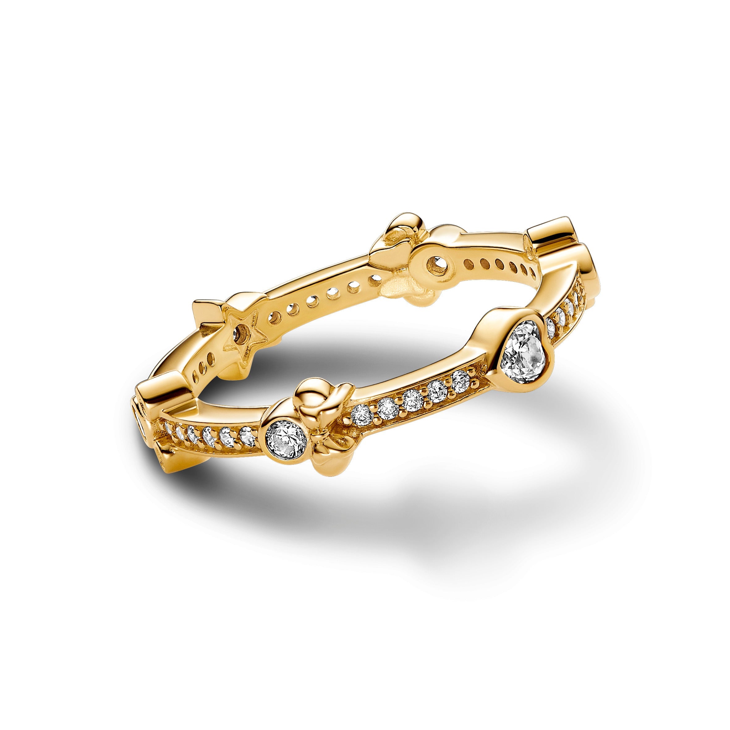 PANDORA Disney Mickey Mouse And Minnie Mouse Sparkling Eternity Ring 14K Gold Plated Unique Metal Blend Rings Statement Ring Jewelry Gift
