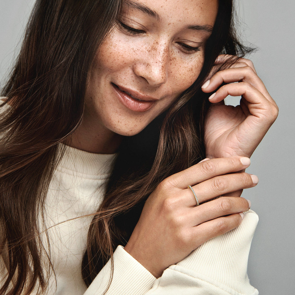 PANDORA Sparkling Band Ring 14K Gold Plated Unique Metal Blend Rings Statement Ring Jewelry Gift