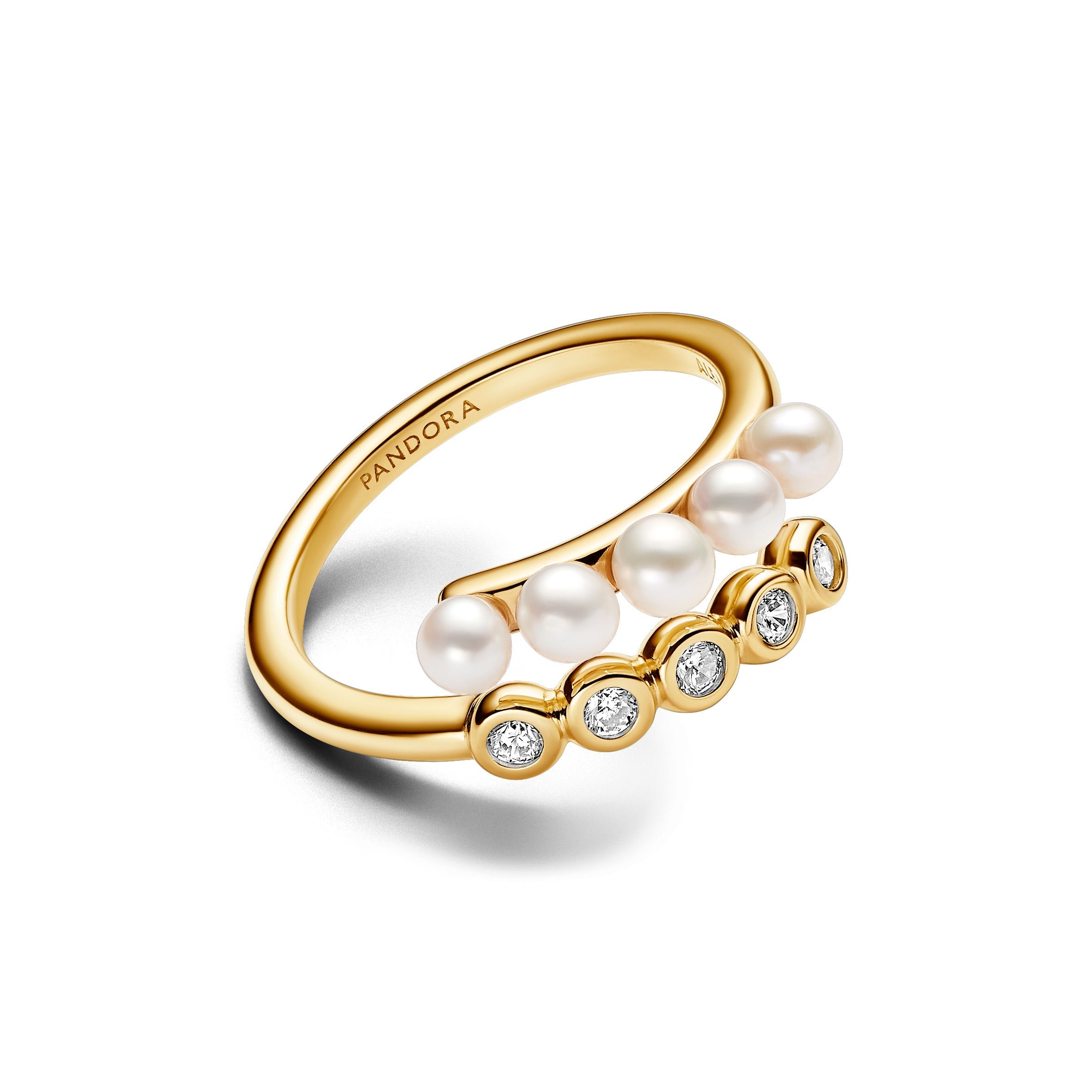 PANDORA Treated Freshwater Cultured Pearls And Stones Open Ring 14K Gold Plated Unique Metal Blend Rings Statement Ring Jewelry Gift
