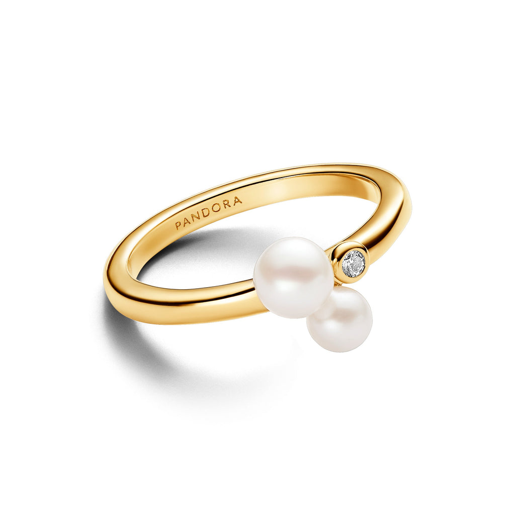 PANDORA Duo Treated Freshwater Cultured Pearls Ring 14K Gold Plated Unique Metal Blend Rings Statement Ring Jewelry Gift