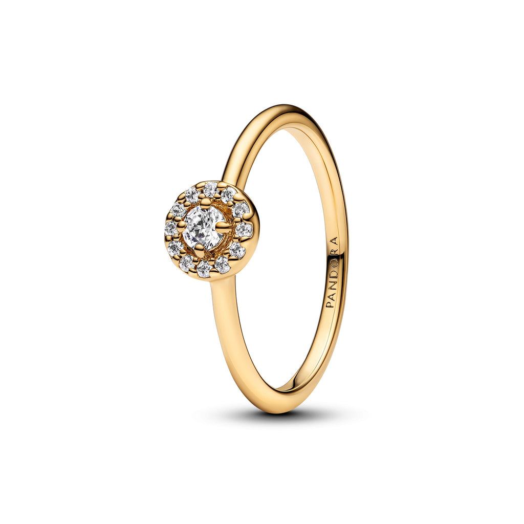 PANDORA Round Pave Halo Ring 14K Gold Plated Unique Metal Blend Colour And Sparkle Rings Statement Ring Jewelry Gift