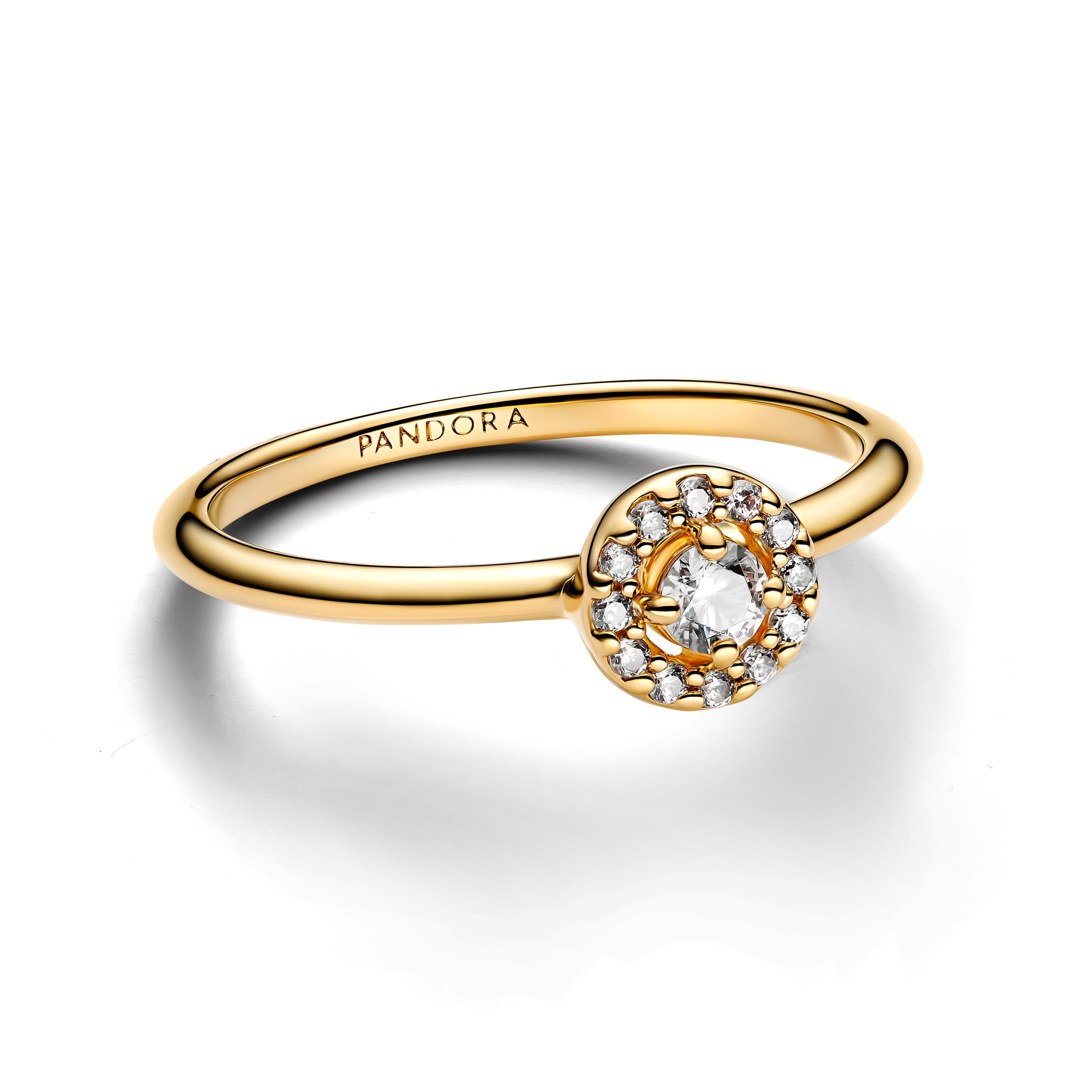 PANDORA Round Pave Halo Ring 14K Gold Plated Unique Metal Blend Colour And Sparkle Rings Statement Ring Jewelry Gift