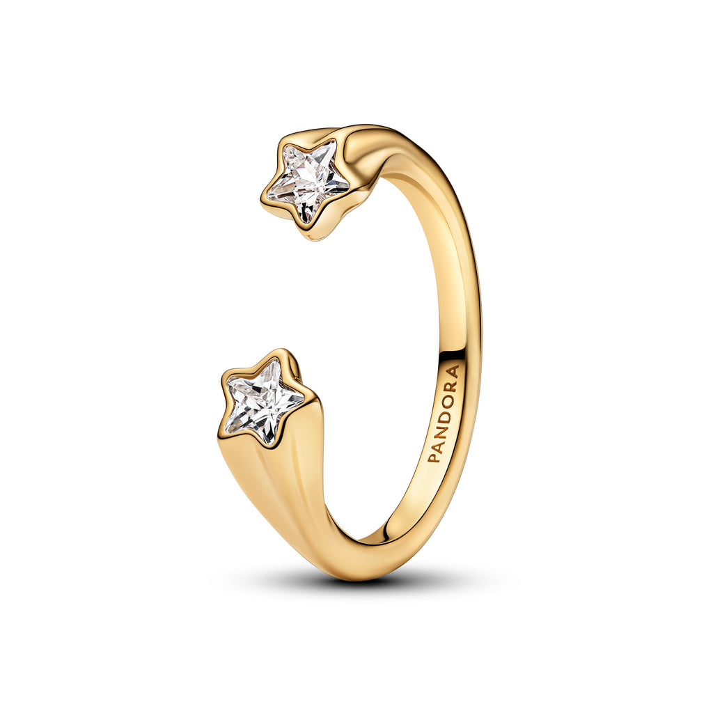 PANDORA Shooting Stars Open Ring 14K Gold Plated Unique Metal Blend Colour And Sparkle Rings Statement Ring Jewelry Gift
