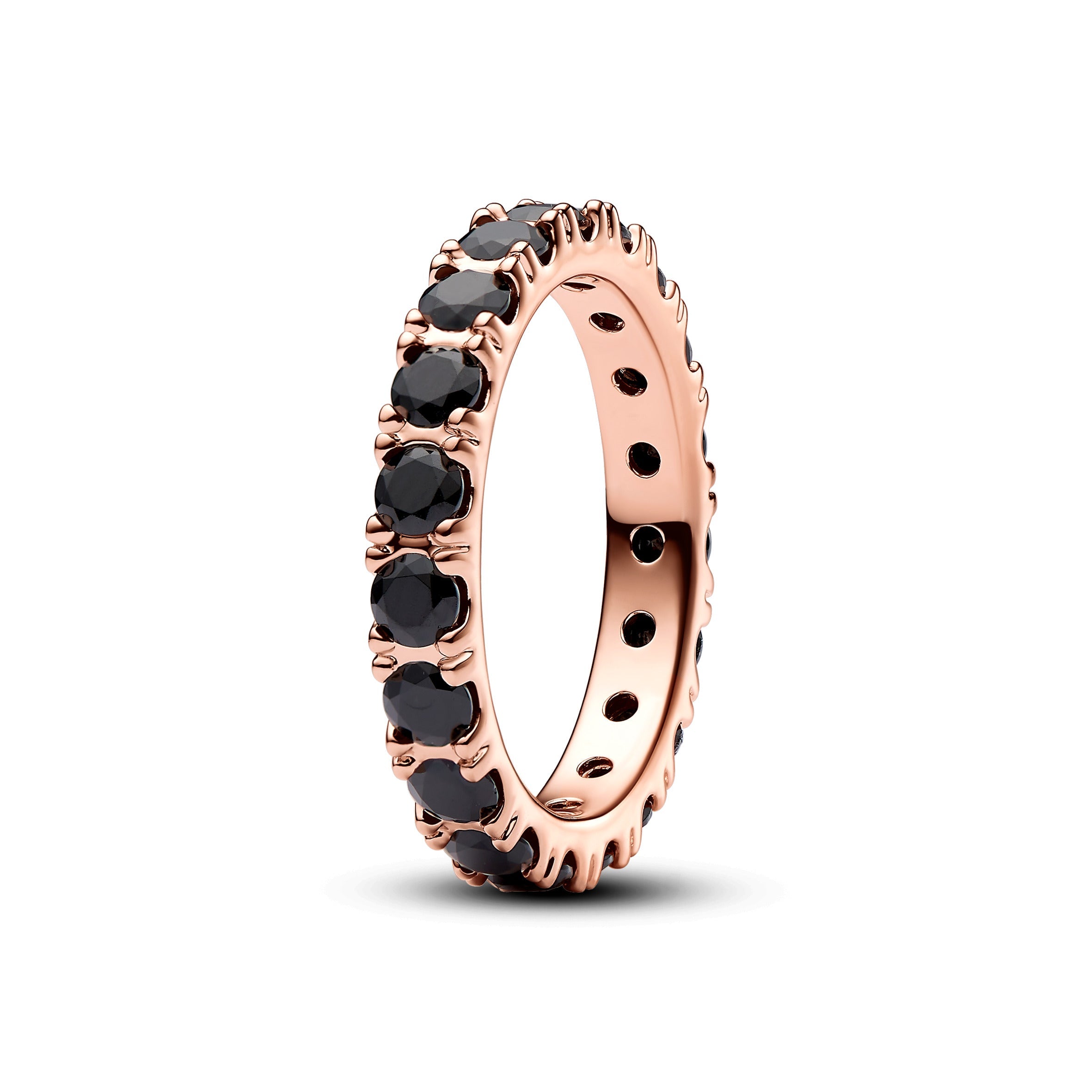 PANDORA Black Sparkling Row Eternity Ring 14K Rose Gold Plated Unique Metal Blend Rings Statement Ring Jewelry Gift