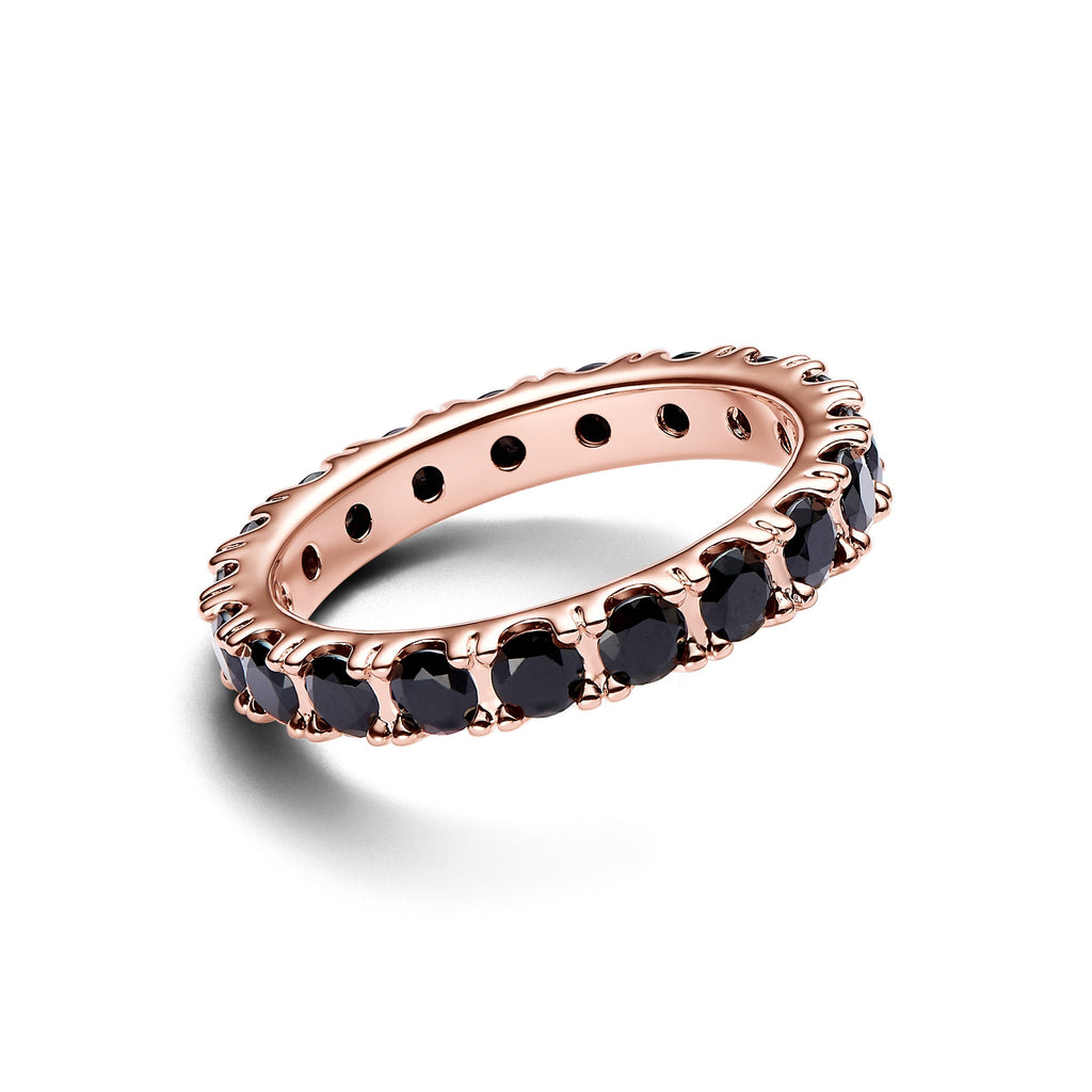 PANDORA Black Sparkling Row Eternity Ring 14K Rose Gold Plated Unique Metal Blend Rings Statement Ring Jewelry Gift