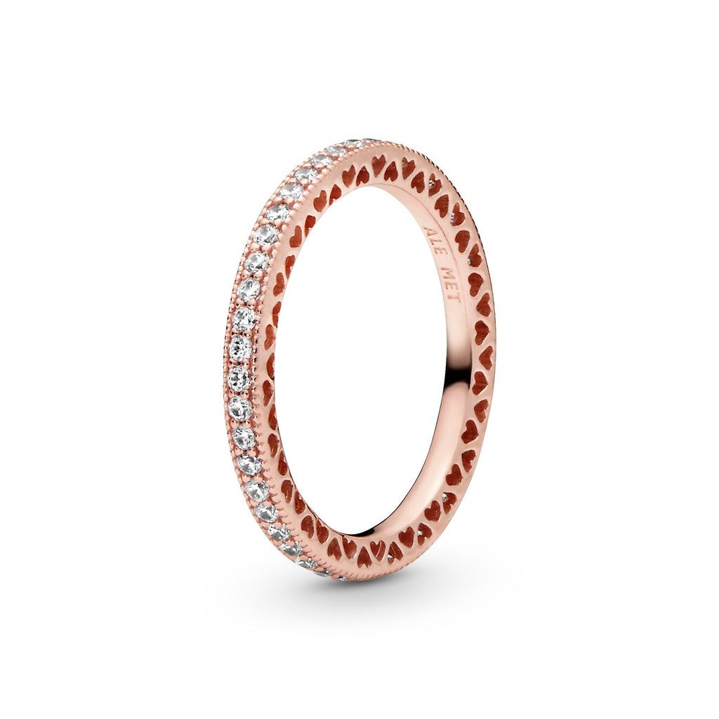 PANDORA Sparkle And Hearts Ring 14K Rose Gold Plated Unique Metal Blend Clear Rings Statement Ring Jewelry Gift