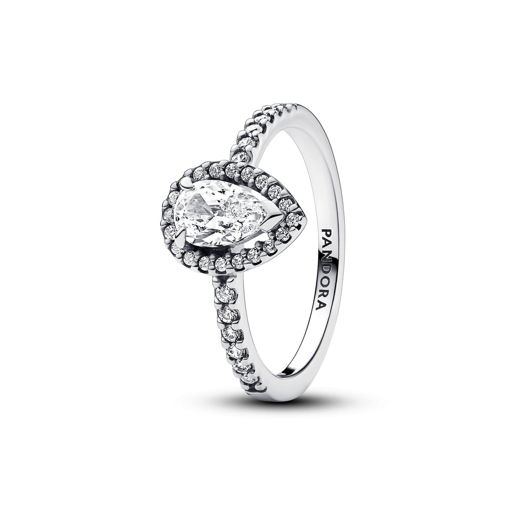 PANDORA Sparkling Pear Halo Ring Cubic Zirconia Silver Rings Statement Ring Jewelry Gift
