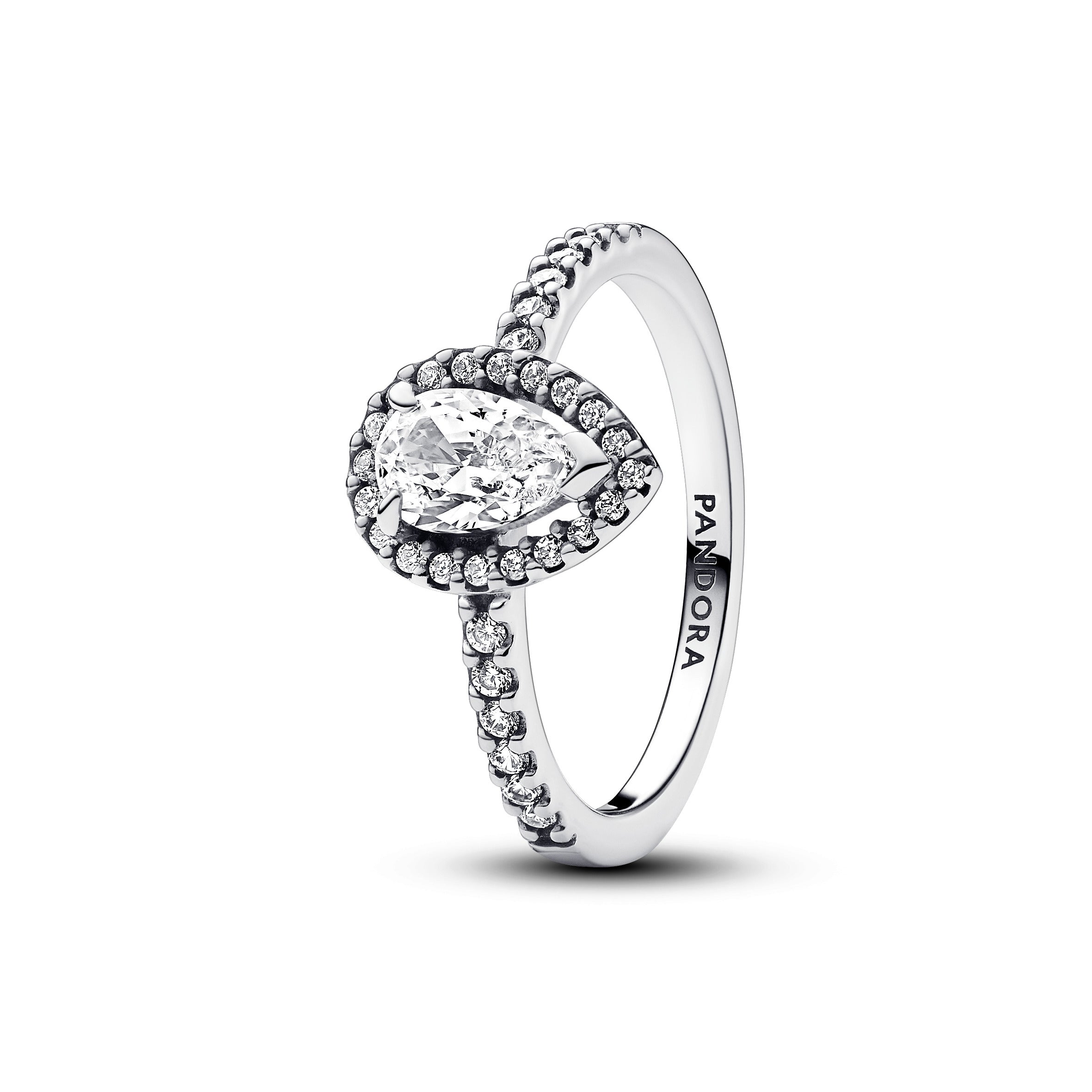 PANDORA Sparkling Pear Halo Ring Cubic Zirconia Silver Rings Statement Ring Jewelry Gift