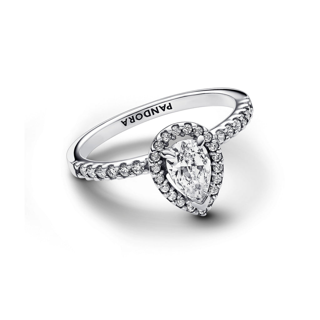 PANDORA Sparkling Pear Halo Ring Cubic Zirconia Silver Rings Statement Ring Jewelry Gift
