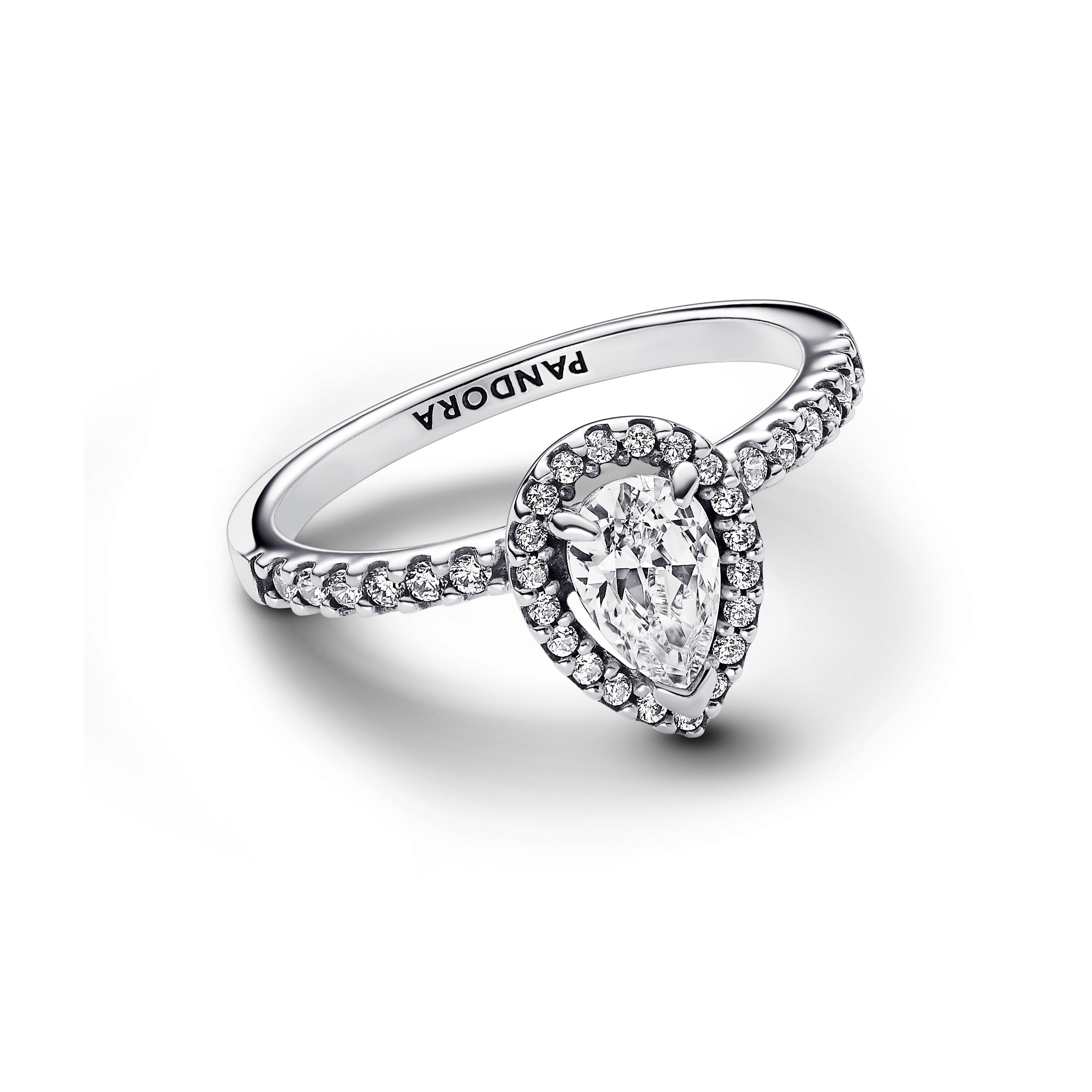 PANDORA Sparkling Pear Halo Ring Cubic Zirconia Silver Rings Statement Ring Jewelry Gift