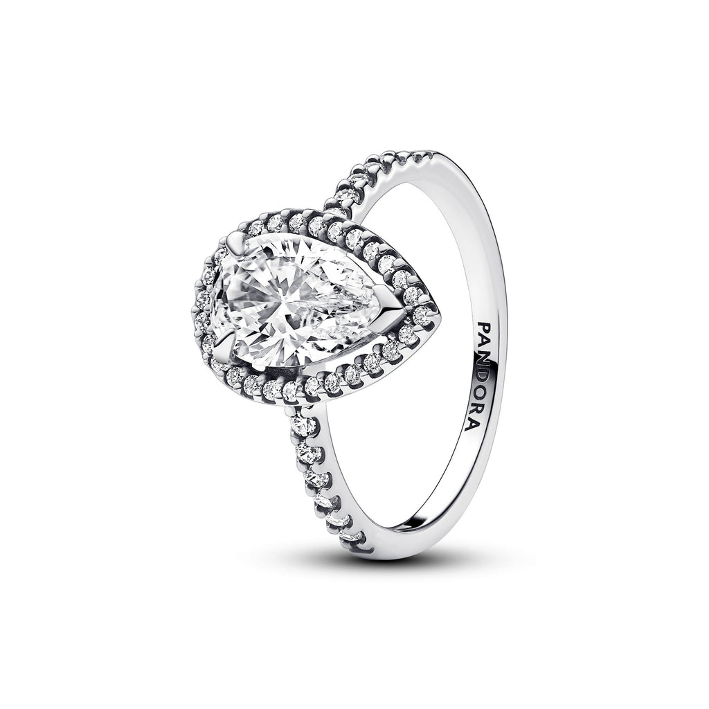 PANDORA Sparkling Pear Halo Ring Cubic Zirconia Silver Rings Statement Ring Jewelry Gift