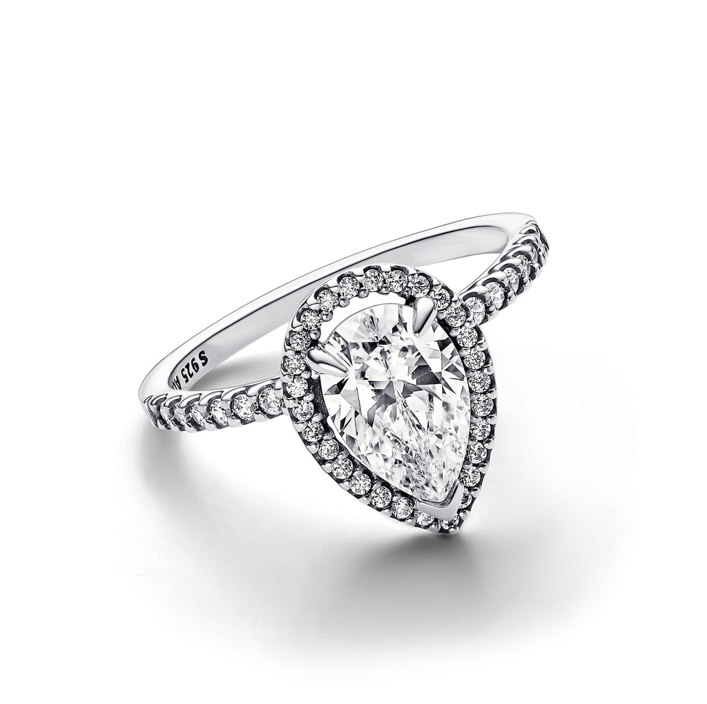 PANDORA Sparkling Pear Halo Ring Cubic Zirconia Silver Rings Statement Ring Jewelry Gift