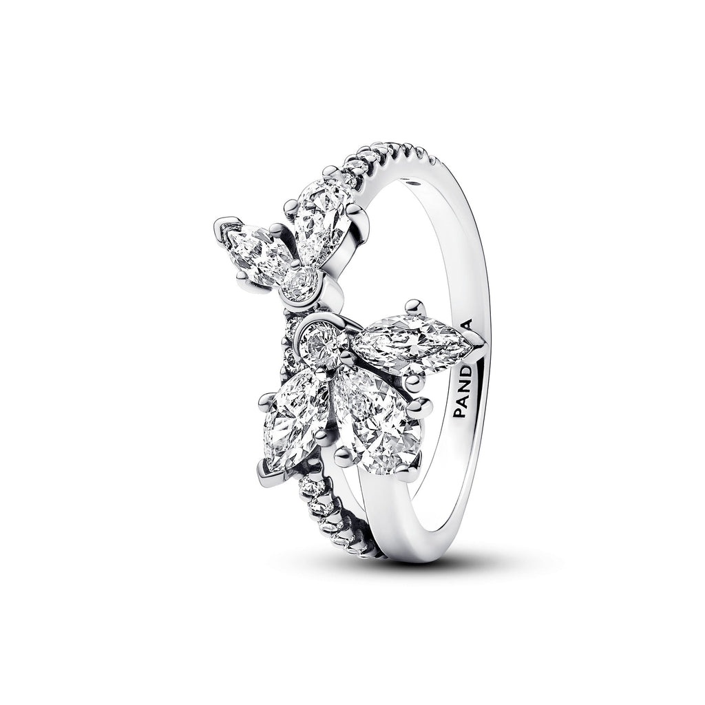 PANDORA Sparkling Asymmetrical Herbarium Cluster Ring Cubic Zirconia Silver Rings Statement Ring Jewelry Gift