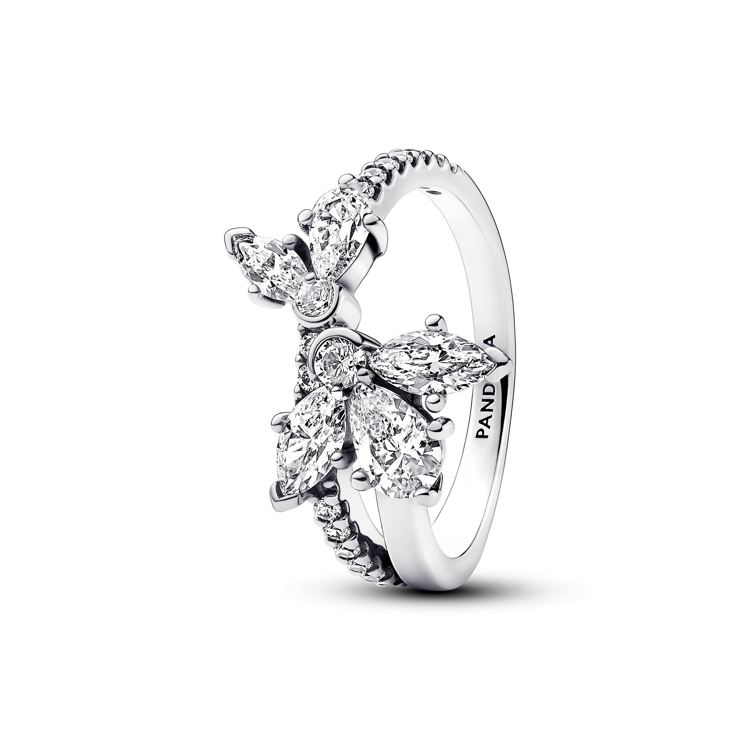 PANDORA Sparkling Asymmetrical Herbarium Cluster Ring Cubic Zirconia Silver Rings Statement Ring Jewelry Gift