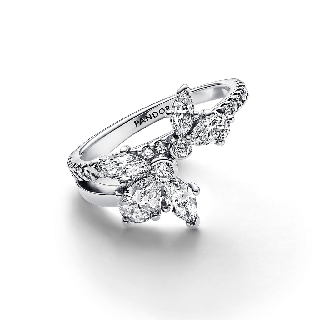 PANDORA Sparkling Asymmetrical Herbarium Cluster Ring Cubic Zirconia Silver Rings Statement Ring Jewelry Gift