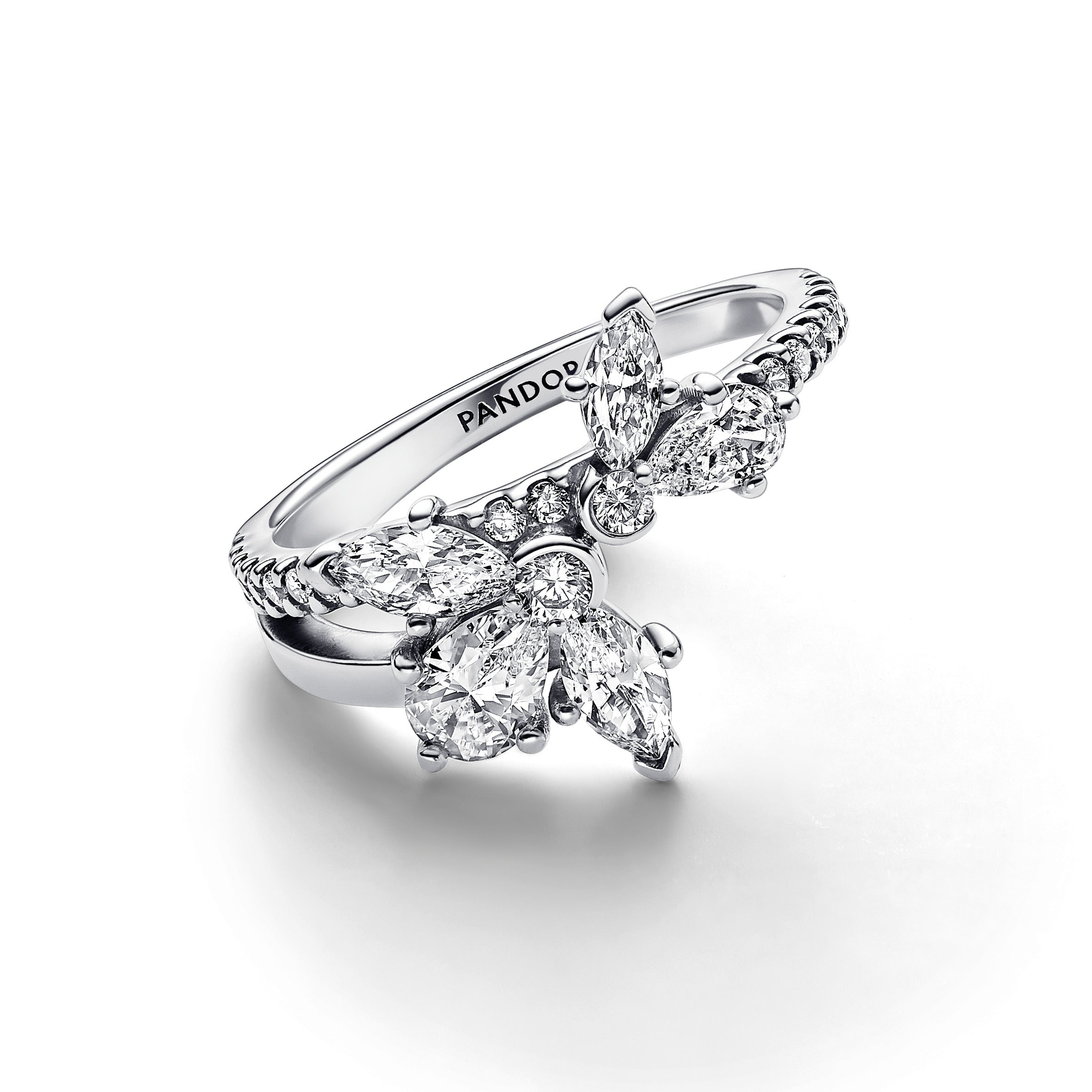 PANDORA Sparkling Asymmetrical Herbarium Cluster Ring Cubic Zirconia Silver Rings Statement Ring Jewelry Gift