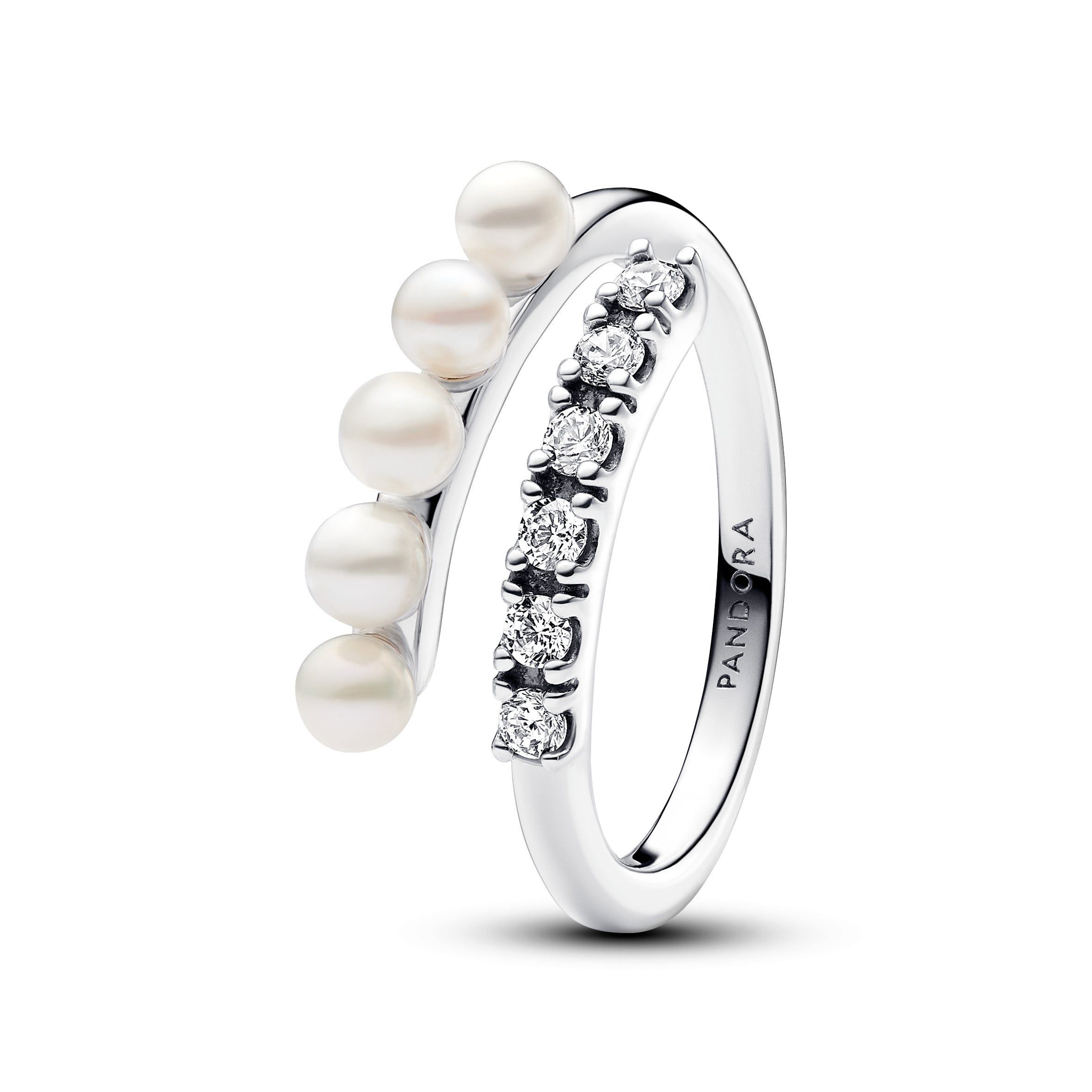 PANDORA Treated Freshwater Cultured Pearls And Pavé Open Ring Cubic Zirconia Silver Rings Statement Ring Jewelry Gift