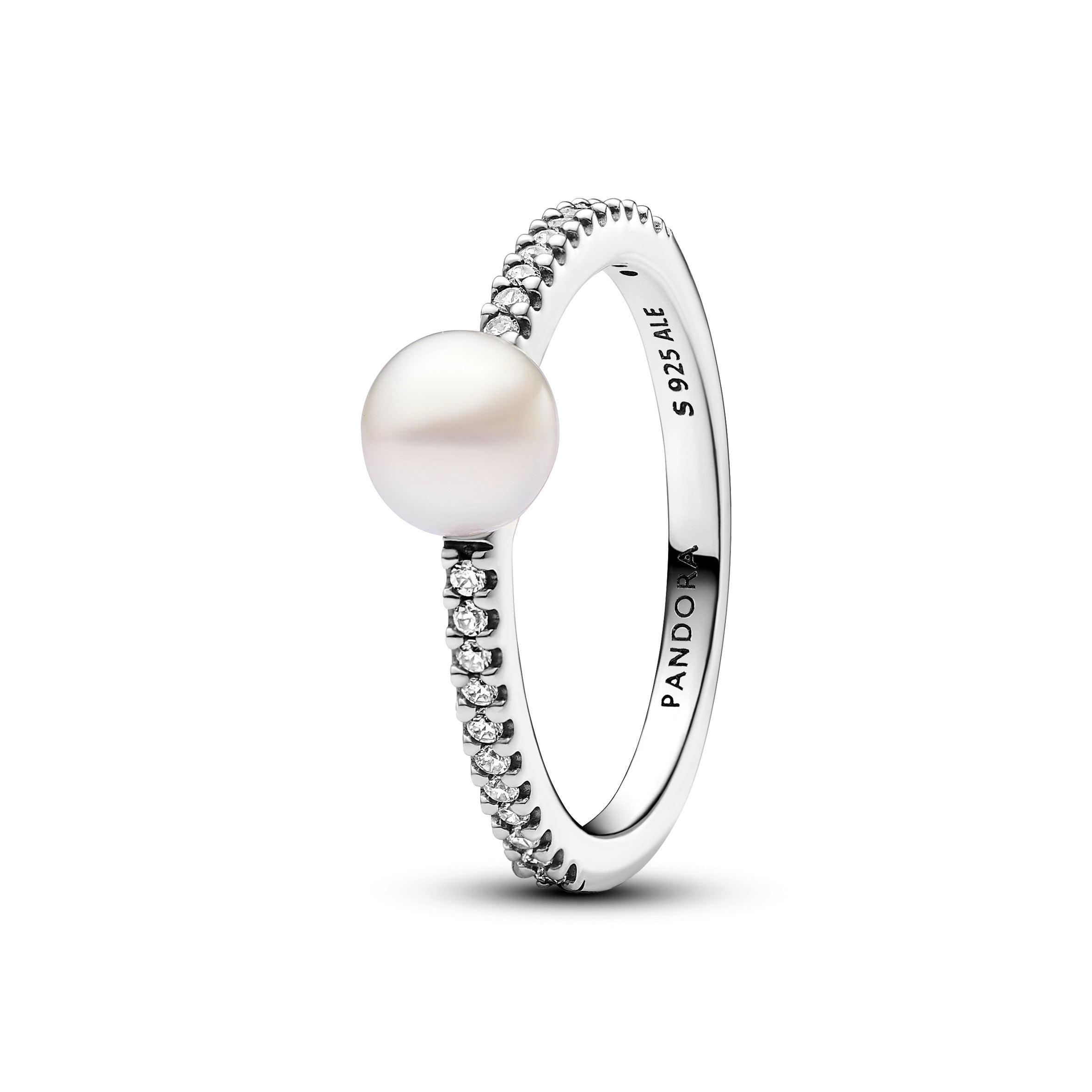 PANDORA Treated Freshwater Cultured Pearl And Pavé Ring Cubic Zirconia Silver Rings Statement Ring Jewelry Gift