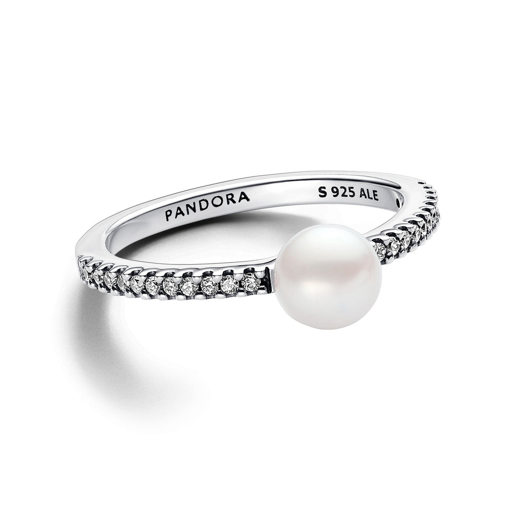 PANDORA Treated Freshwater Cultured Pearl And Pavé Ring Cubic Zirconia Silver Rings Statement Ring Jewelry Gift