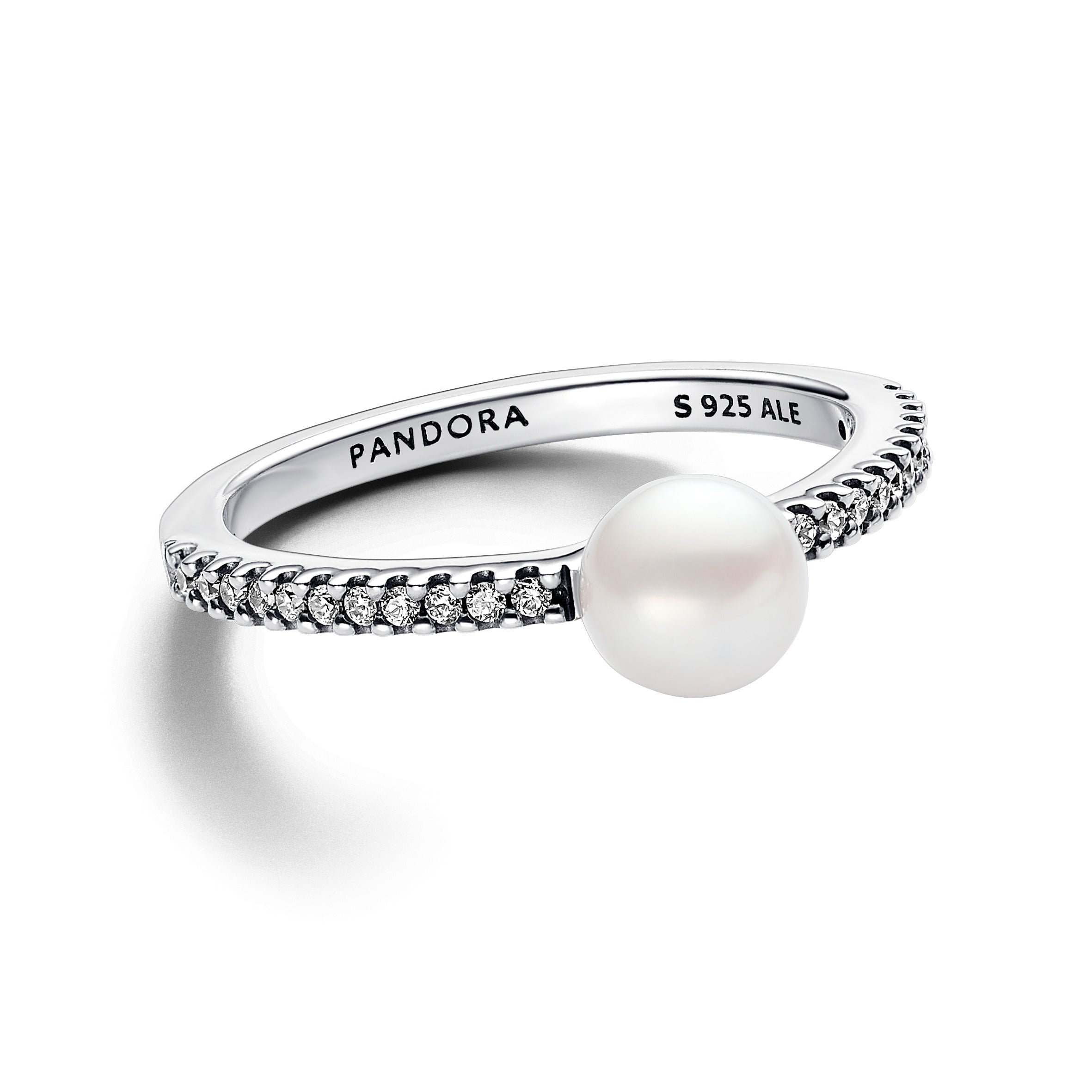 PANDORA Treated Freshwater Cultured Pearl And Pavé Ring Cubic Zirconia Silver Rings Statement Ring Jewelry Gift