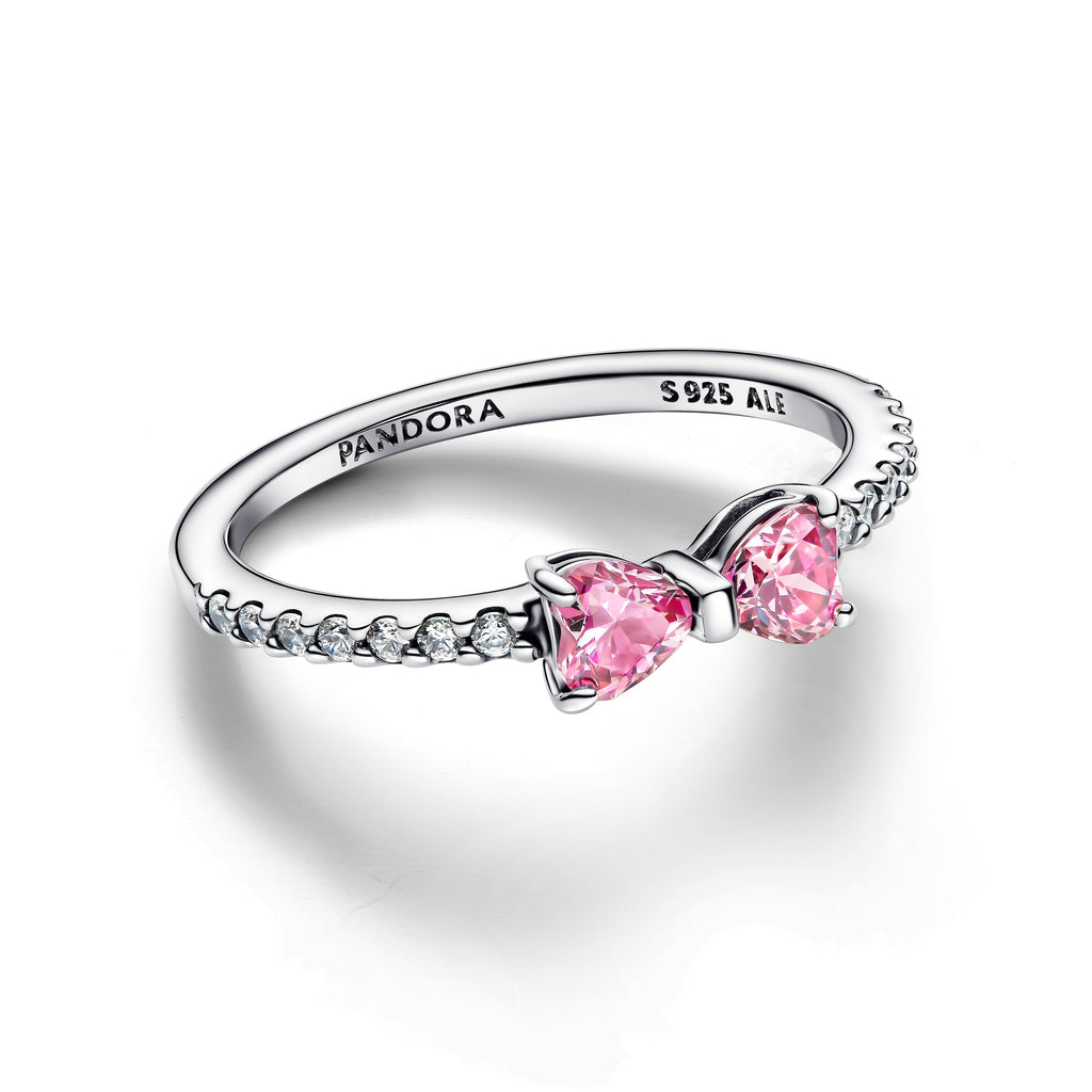 PANDORA Sparkling Pink Bow Ring Cubic Zirconia Rings Statement Ring Jewelry Gift
