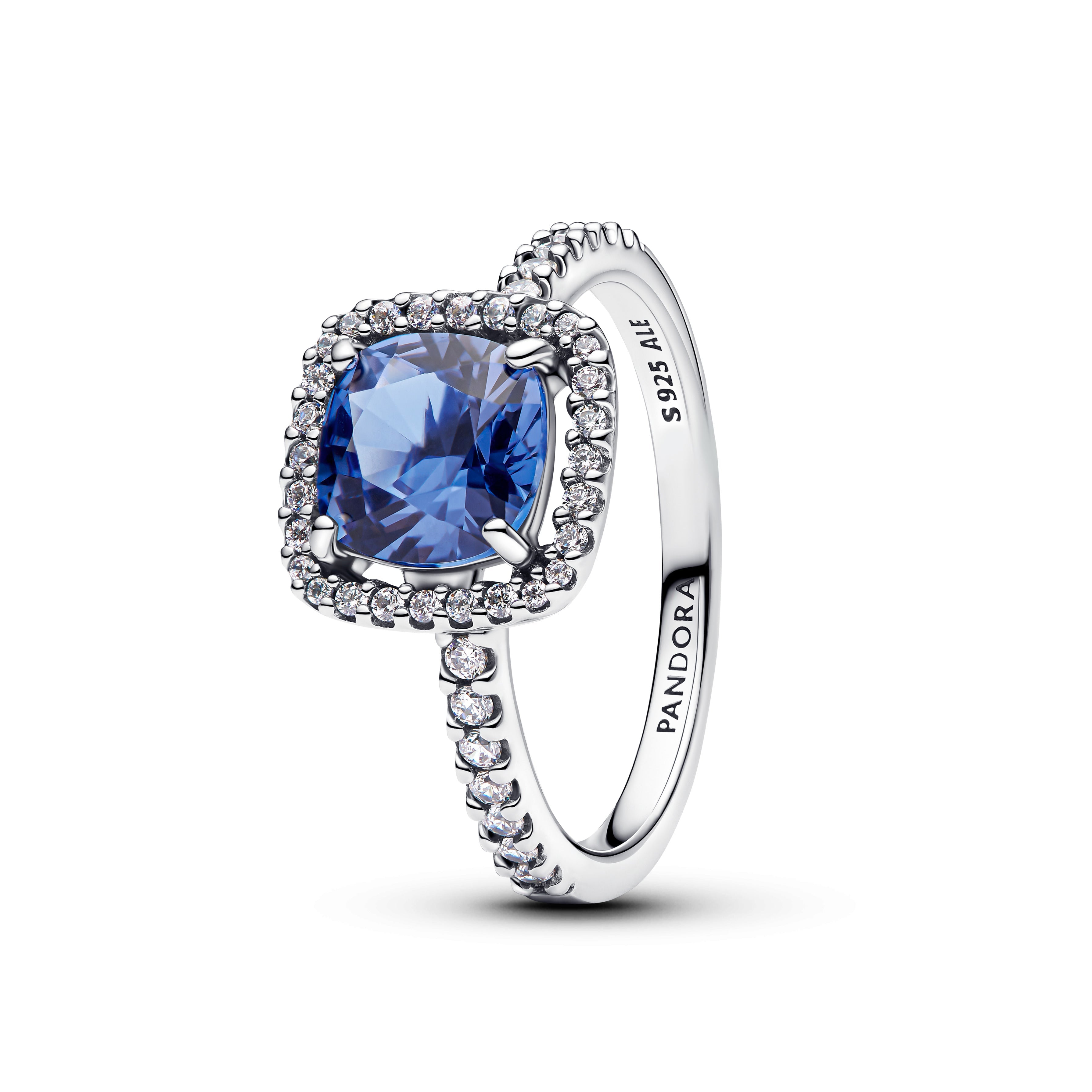 PANDORA Sparkling Square Blue Halo Statement Ring Cubic Zirconia Colour And Sparkle Rings Jewelry Gift
