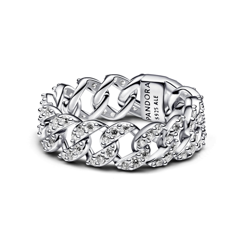 PANDORA Pavé Cuban Chain Ring Cubic Zirconia Silver Colour And Sparkle Rings Statement Ring Jewelry Gift