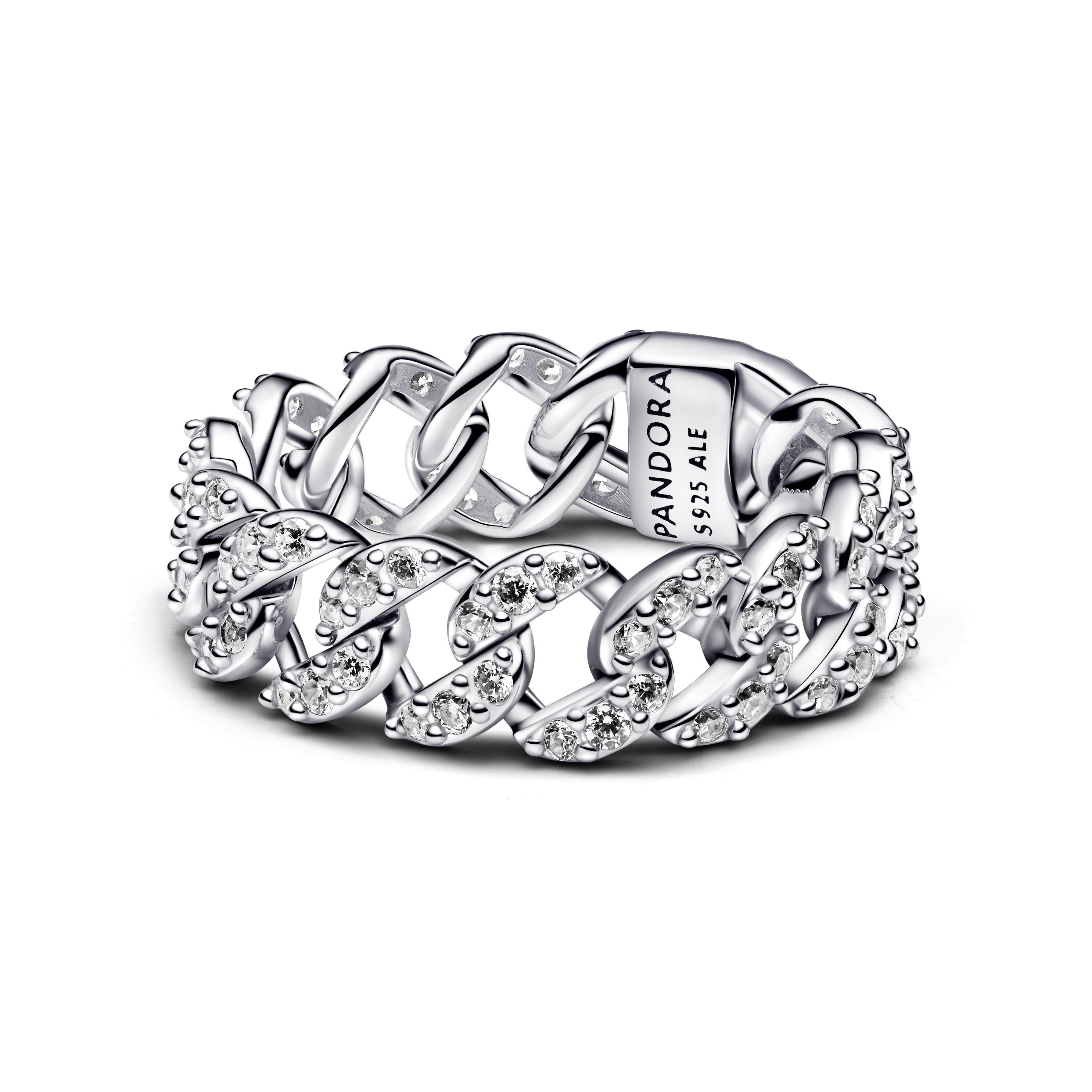 PANDORA Pavé Cuban Chain Ring Cubic Zirconia Silver Colour And Sparkle Rings Statement Ring Jewelry Gift