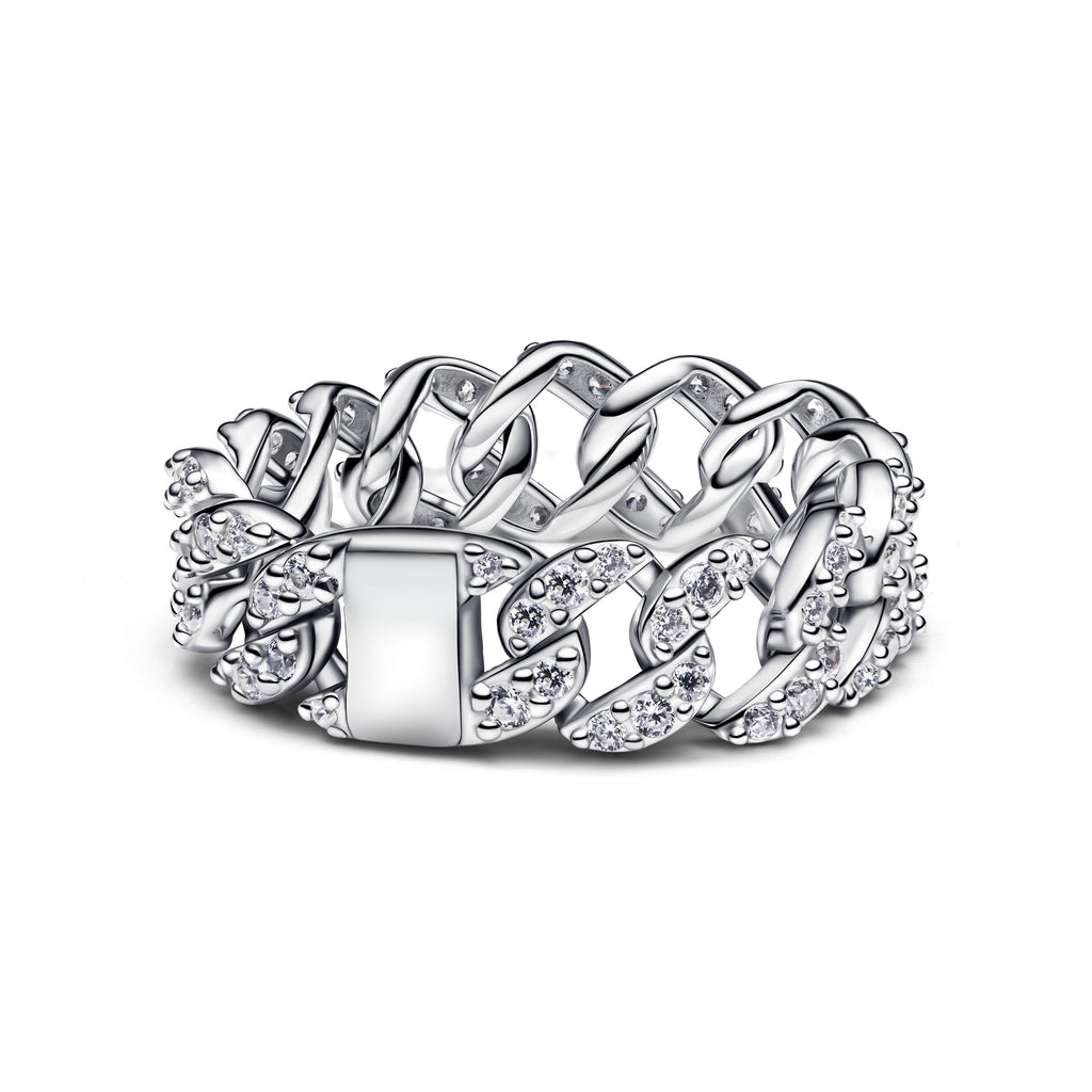 PANDORA Pavé Cuban Chain Ring Cubic Zirconia Silver Colour And Sparkle Rings Statement Ring Jewelry Gift