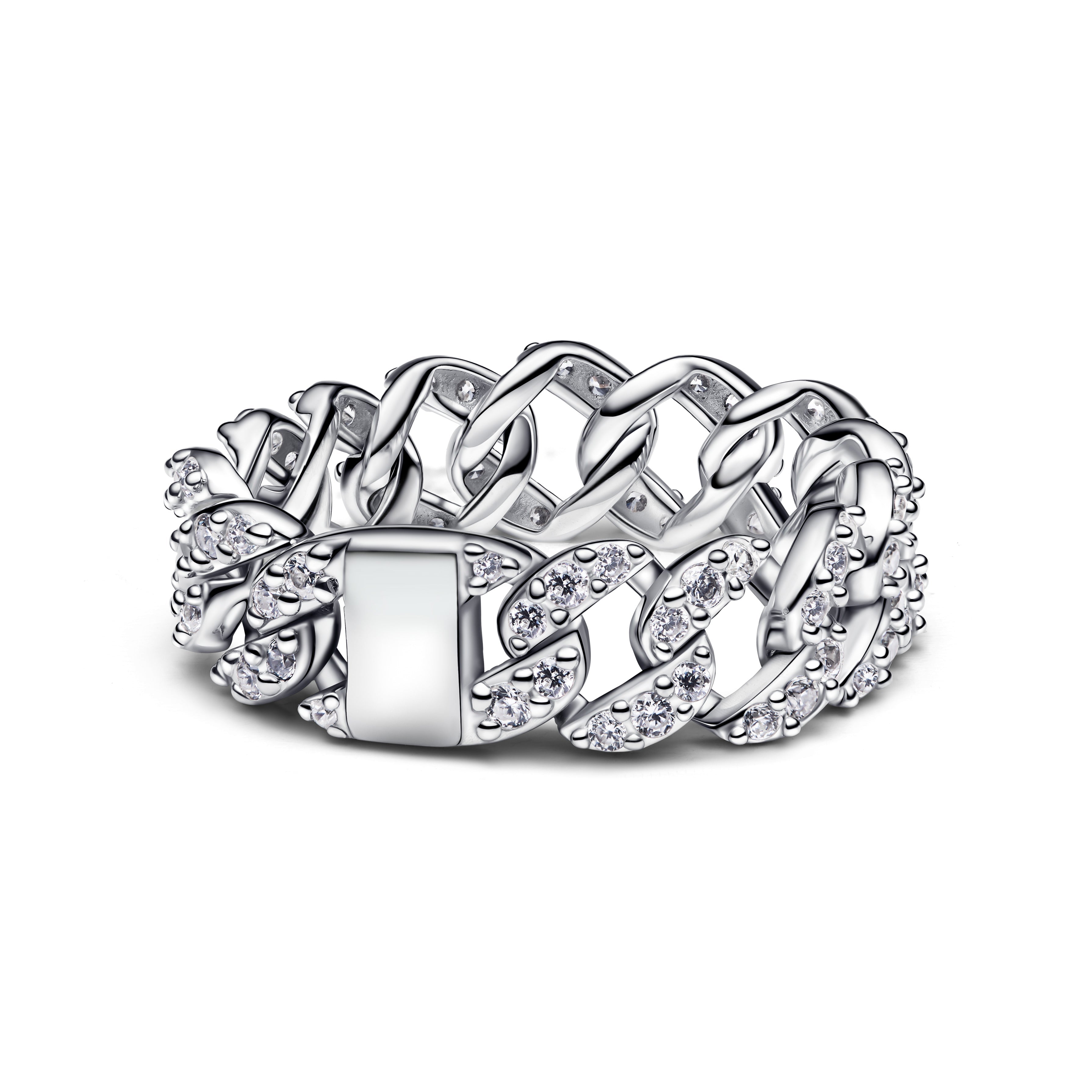 PANDORA Pavé Cuban Chain Ring Cubic Zirconia Silver Colour And Sparkle Rings Statement Ring Jewelry Gift