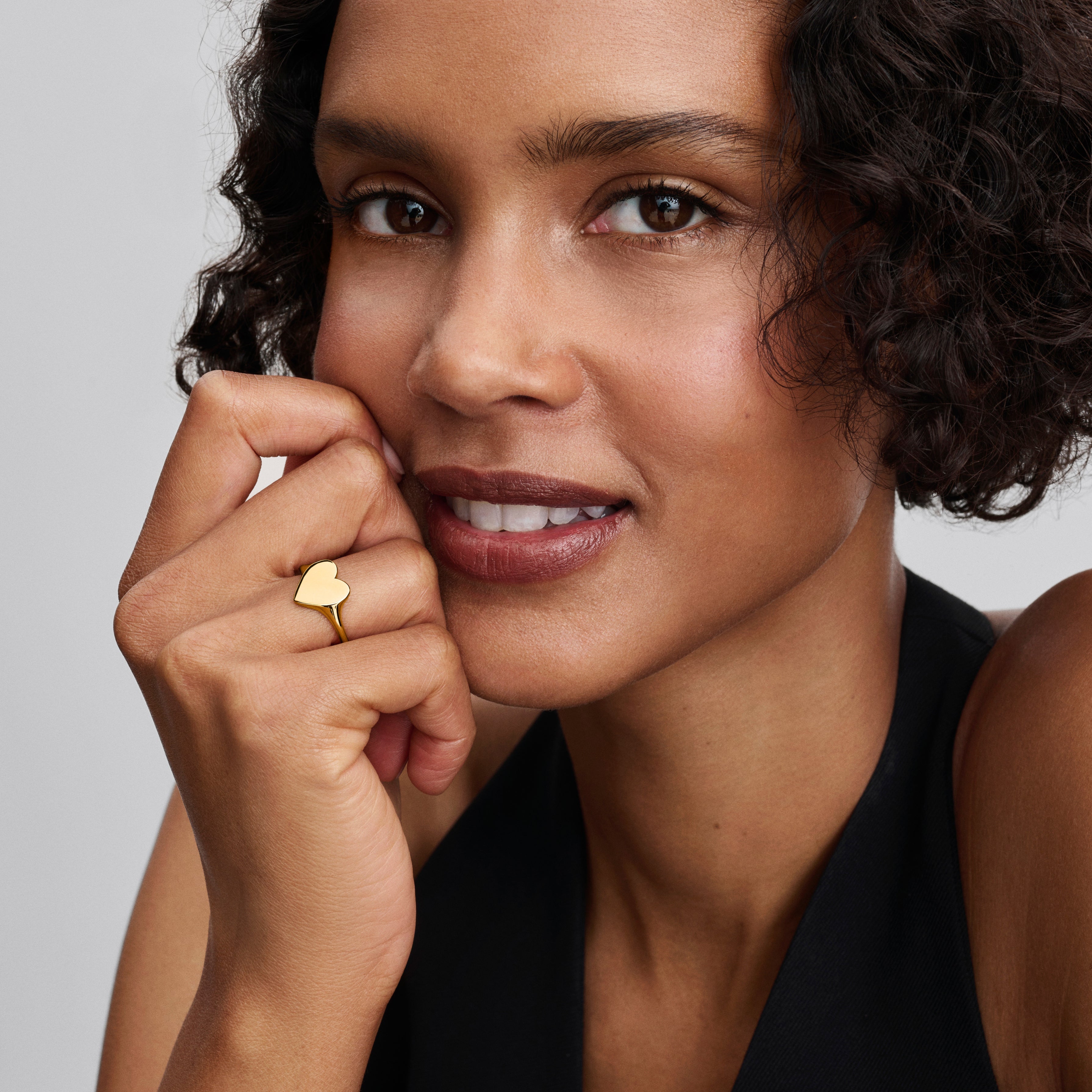 PANDORA Engravable Heart Ring 14K Gold Plated Unique Metal Blend Rings Statement Ring Jewelry Gift