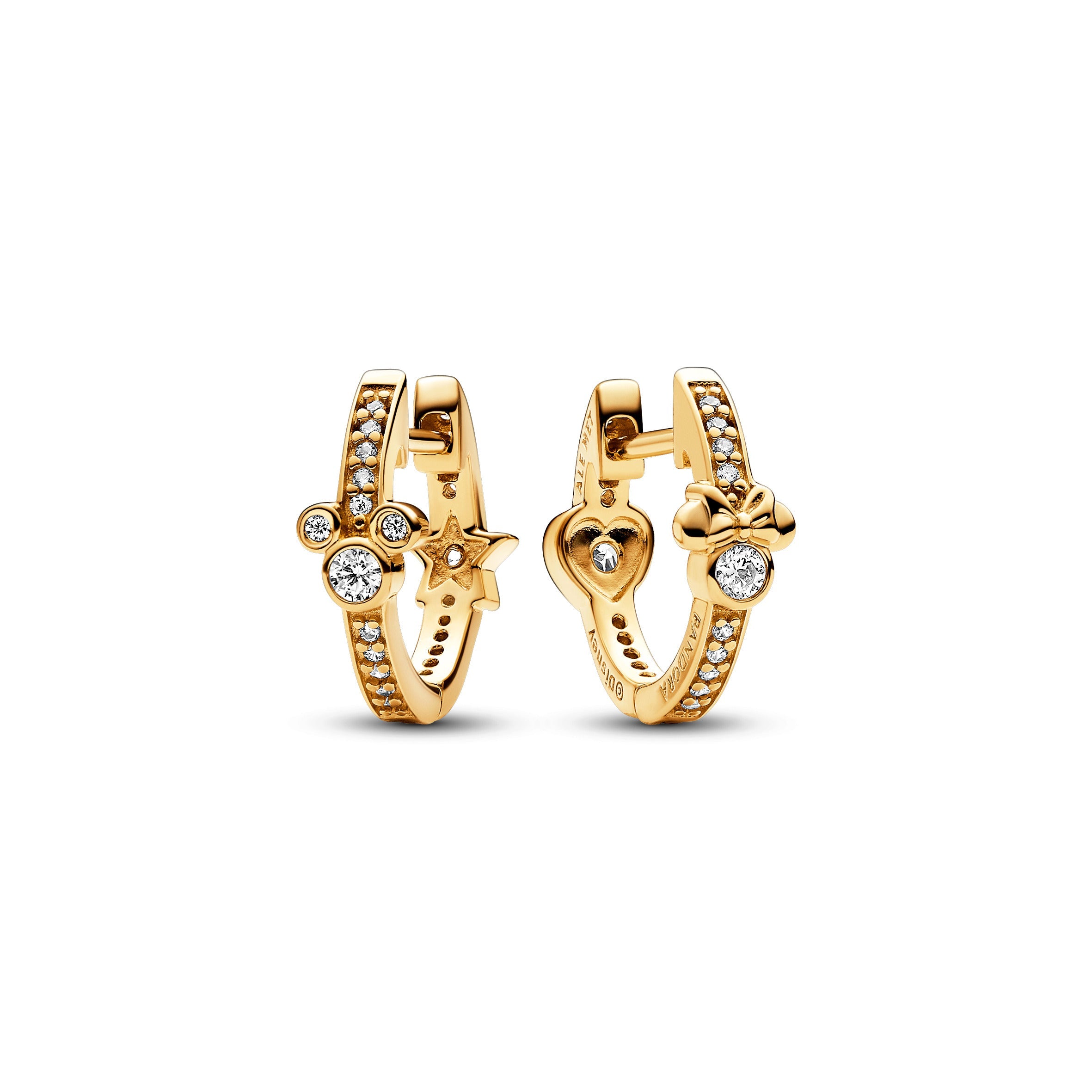 PANDORA Disney Mickey Mouse And Minnie Mouse Sparkling Hoop Earrings 14K Gold Plated Unique Metal Blend Disney X PANDORA Statement Ring Jewelry Gift