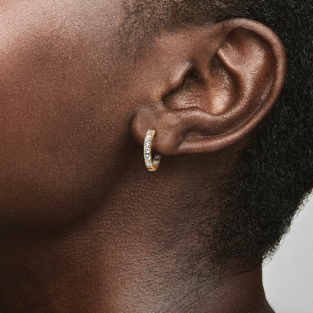 PANDORA Sparkling Row Eternity Hoop Earrings 14K Gold Plated Unique Metal Blend Statement Ring Jewelry Gift