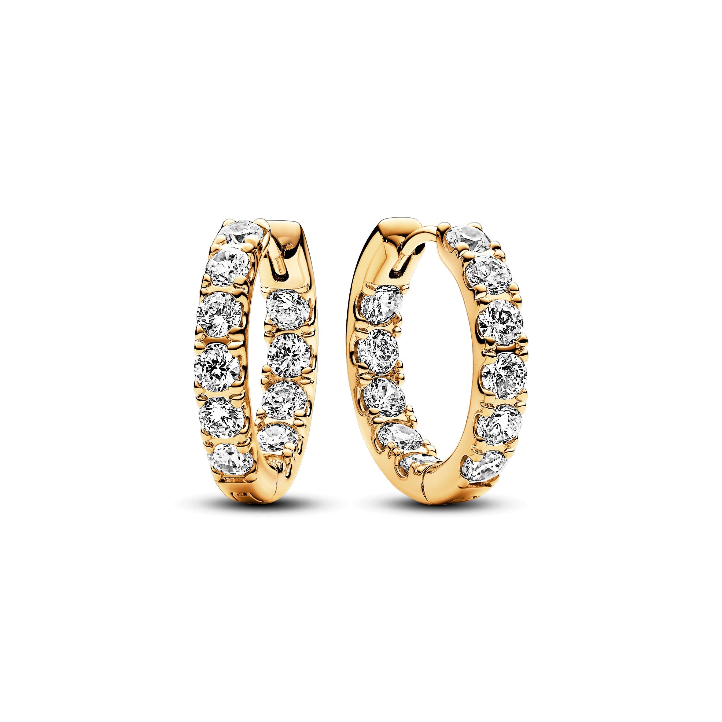 PANDORA Sparkling Row Eternity Hoop Earrings 14K Gold Plated Unique Metal Blend Statement Ring Jewelry Gift
