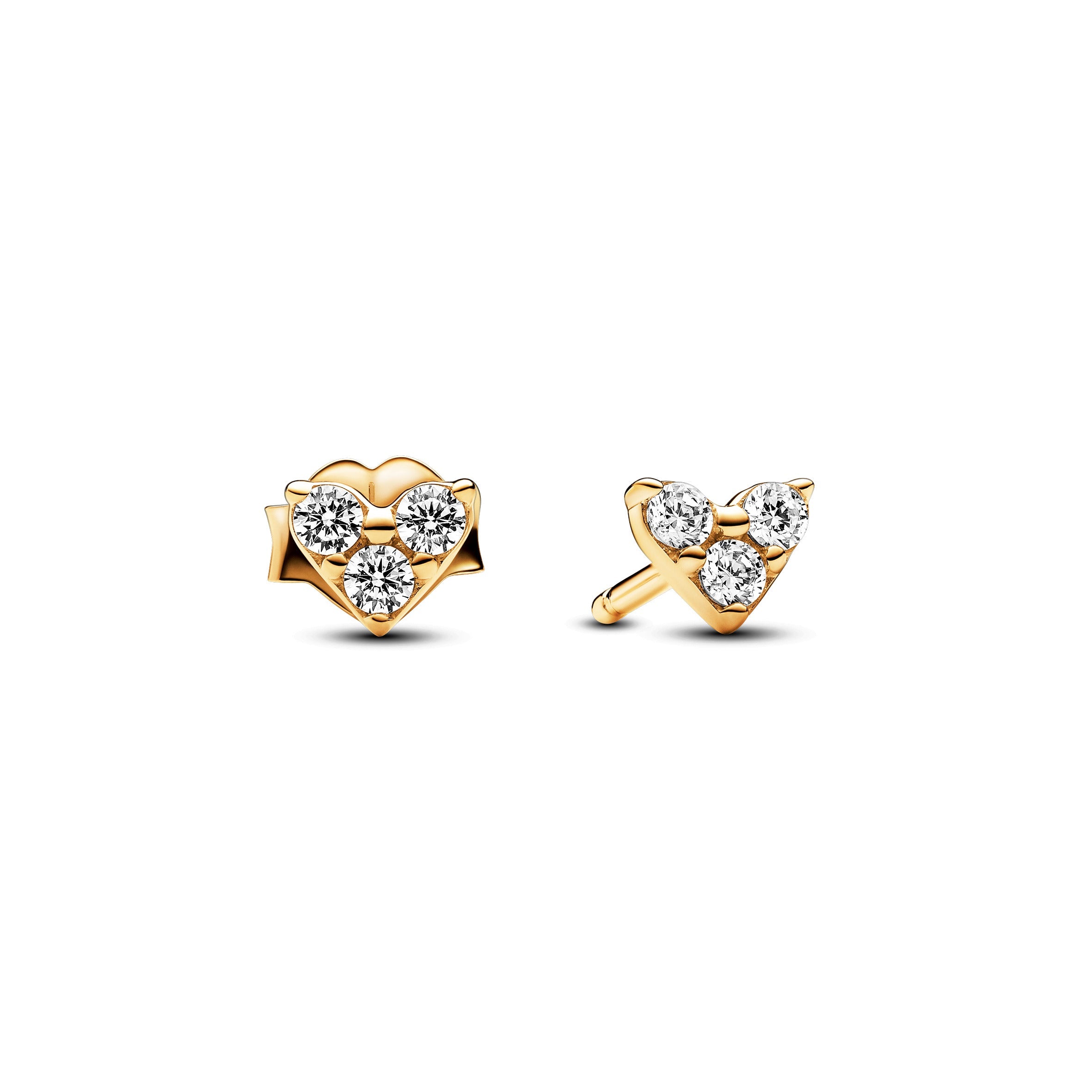 PANDORA Triple Stone Heart Stud Earrings 14K Gold Plated Unique Metal Blend Statement Ring Jewelry Gift