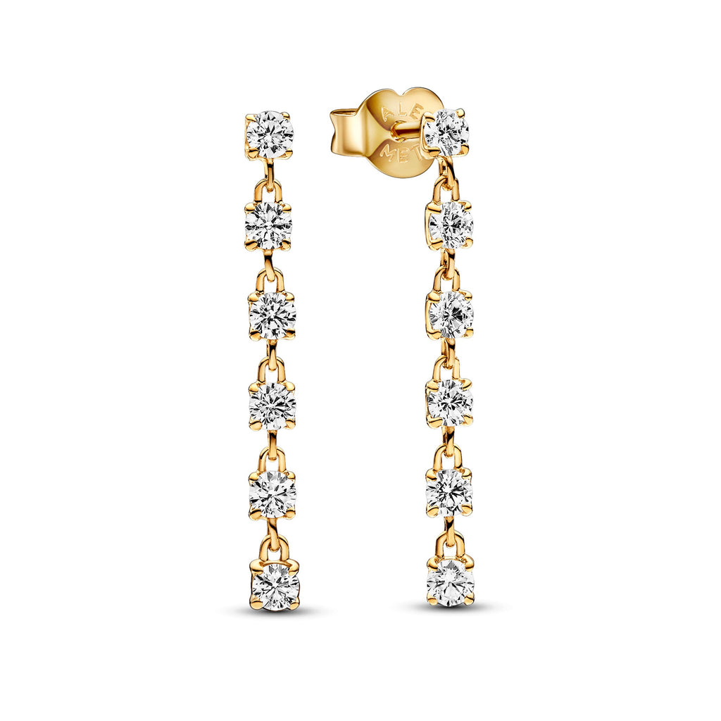 PANDORA Sparkling Stones Drop Earrings 14K Gold Plated Unique Metal Blend Statement Ring Jewelry Gift